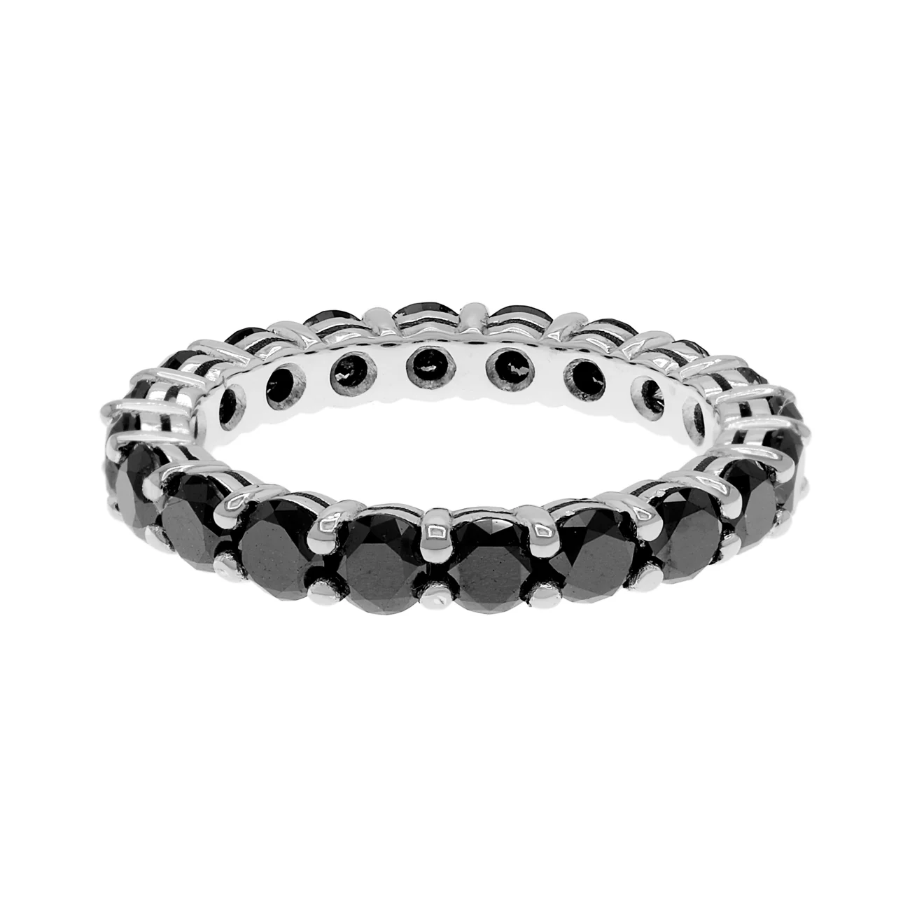 18K White Gold Black Diamond Eternity Band - Image 2