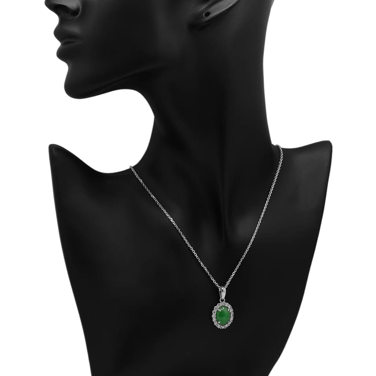 18K White Gold Cabochon Jadeite Diamond Pendant - Image 3