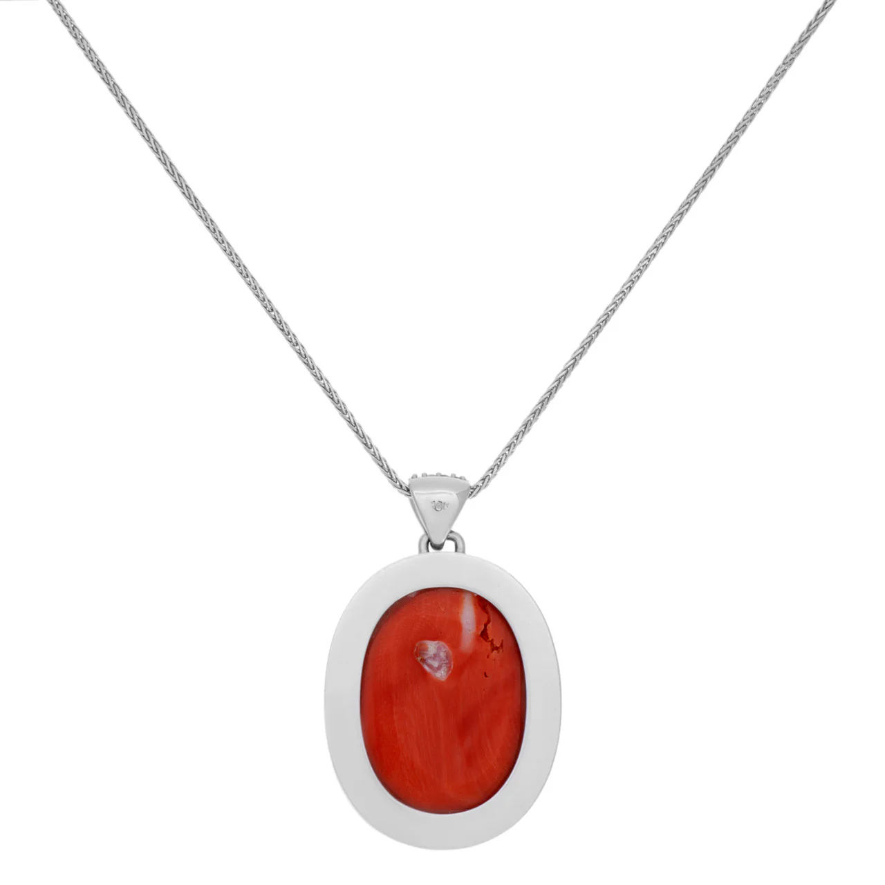 18K White Gold Carved Coral Cameo Pendant - Image 2