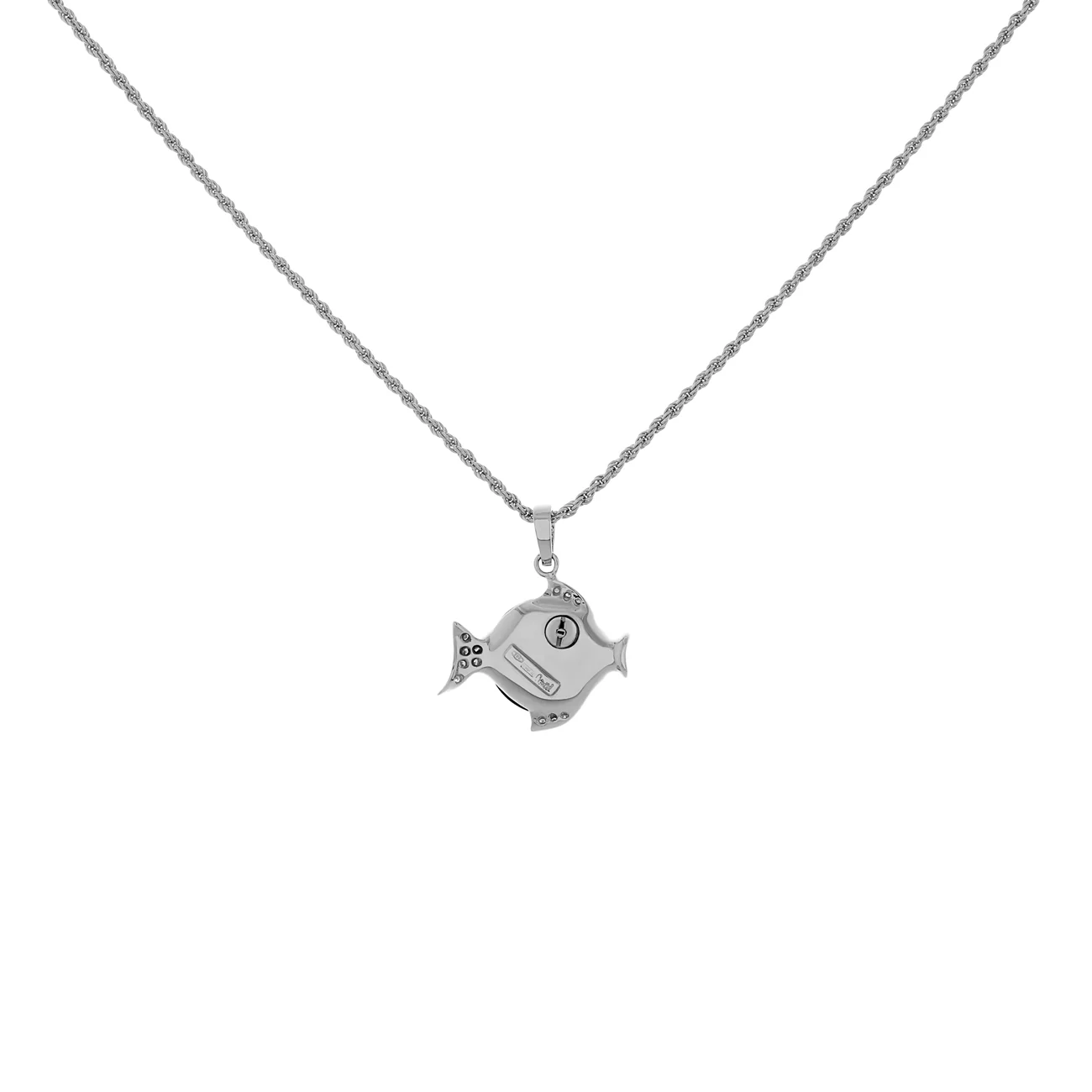 18K White Gold Damiani Onyx Fish Pendant - Image 2