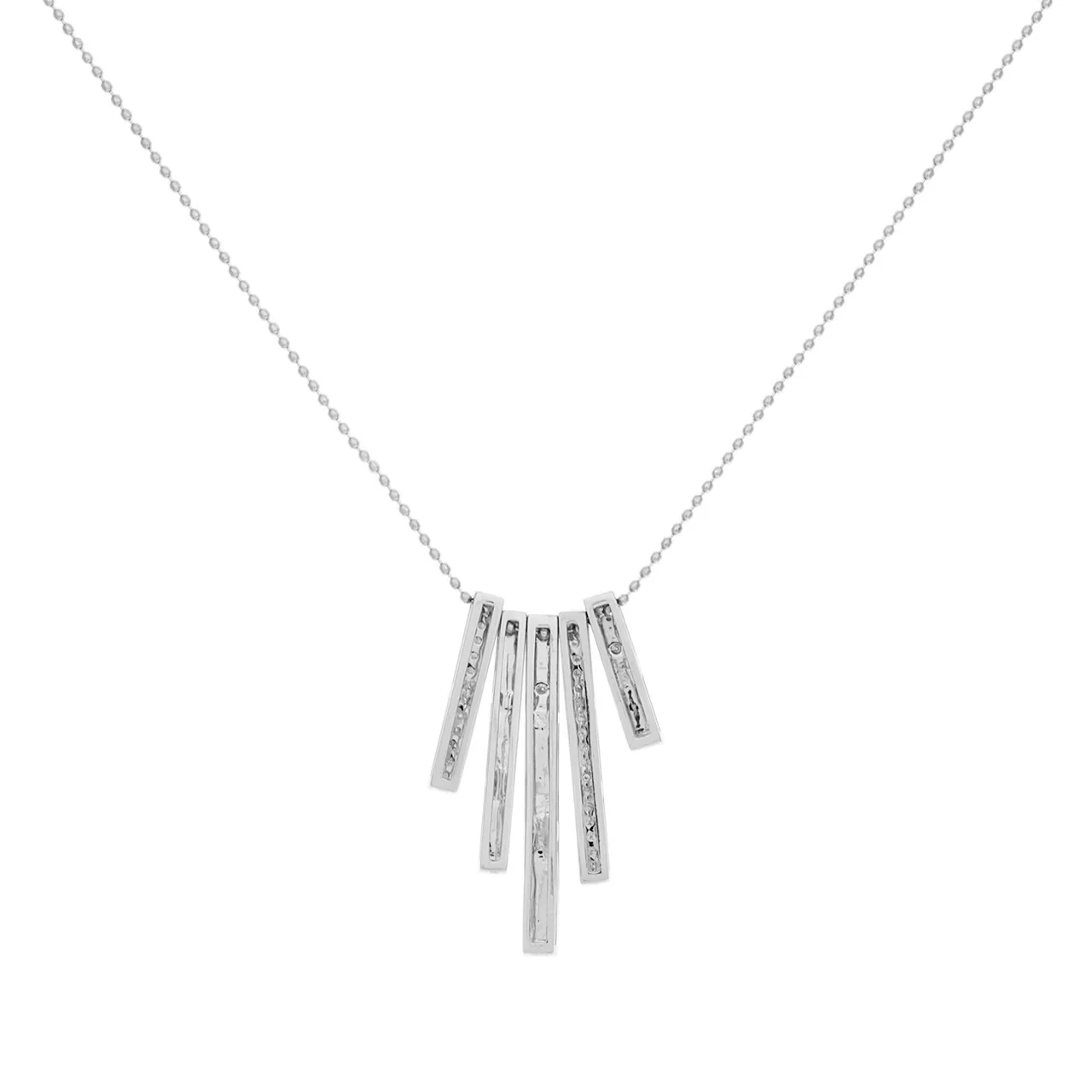18K White Gold Diamond Bar Pendant Necklace - Image 2