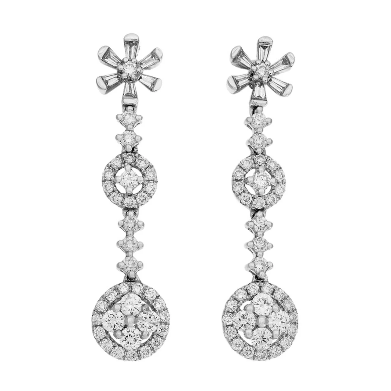 18K White Gold 1.12 Carat Diamond Blossom Ear Pendants