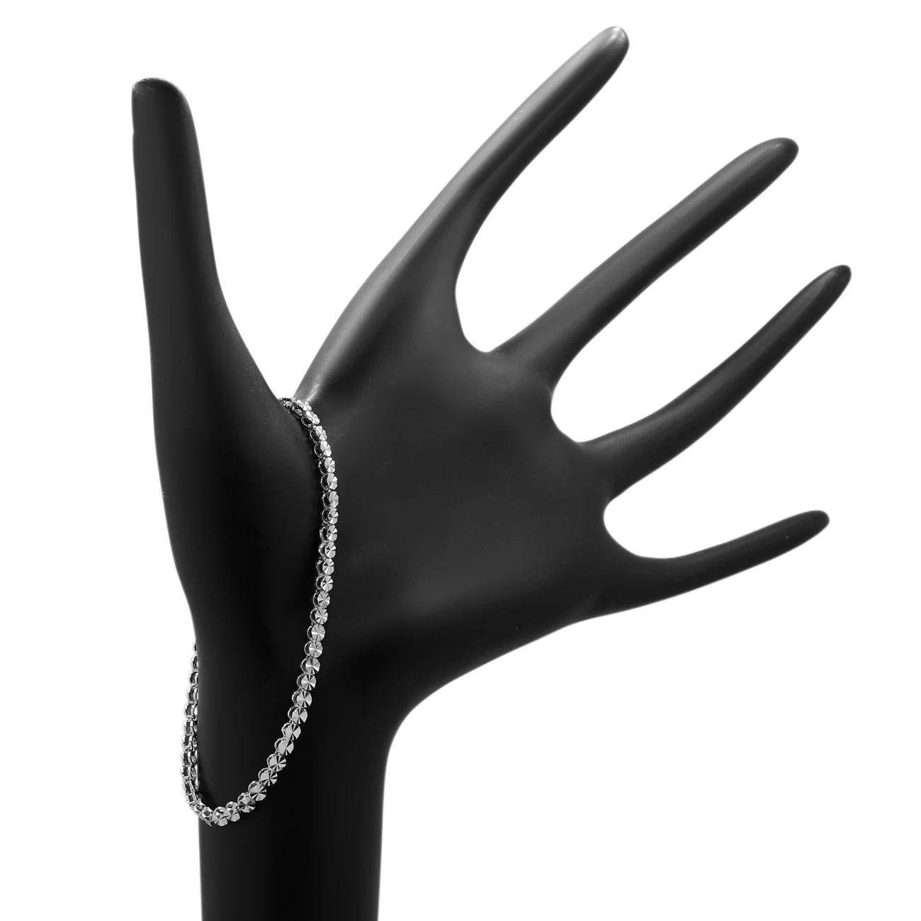 18K White Gold Diamond Cut Bracelet - Image 3