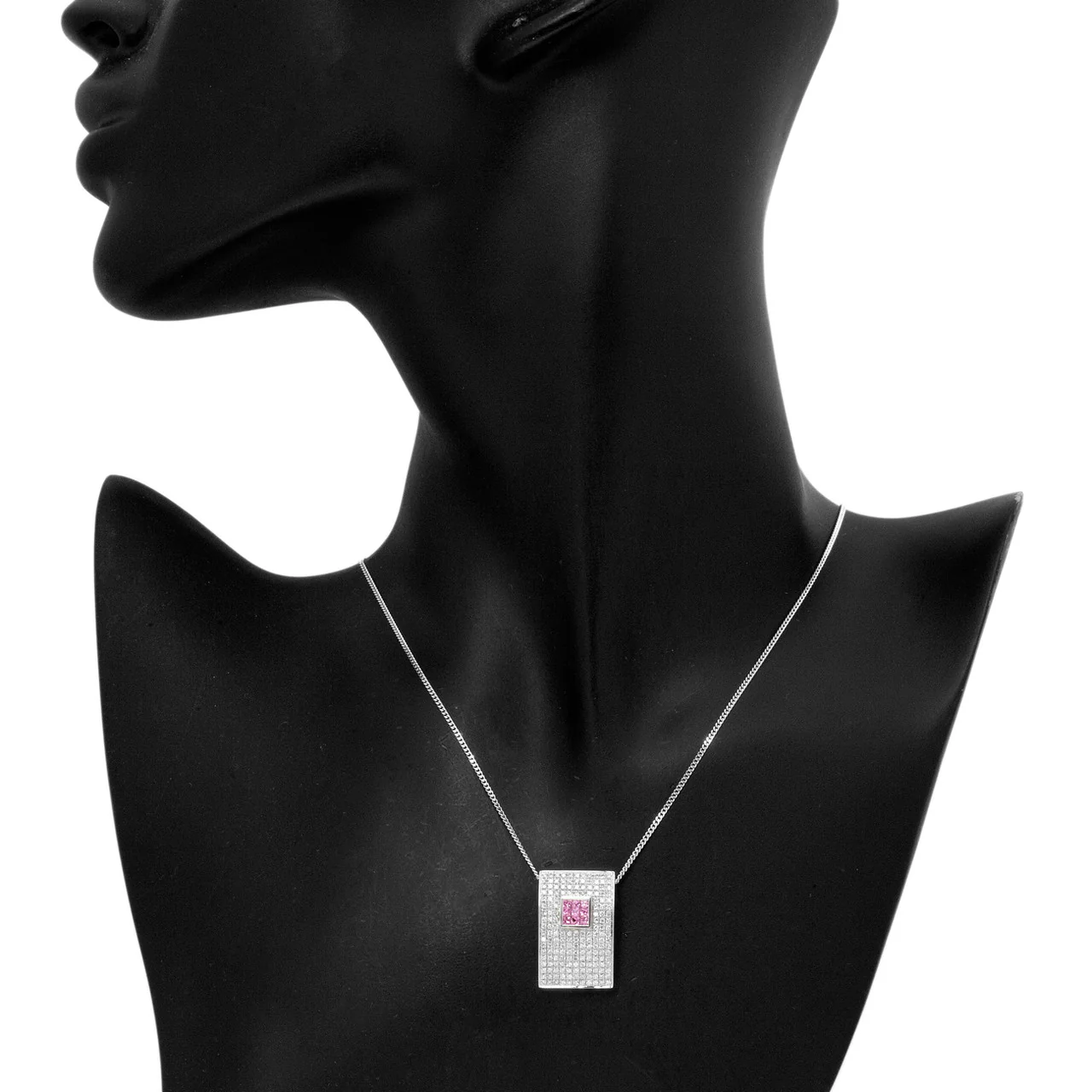 18K White Gold Diamond Pink Sapphire Pendant Necklace - Image 5