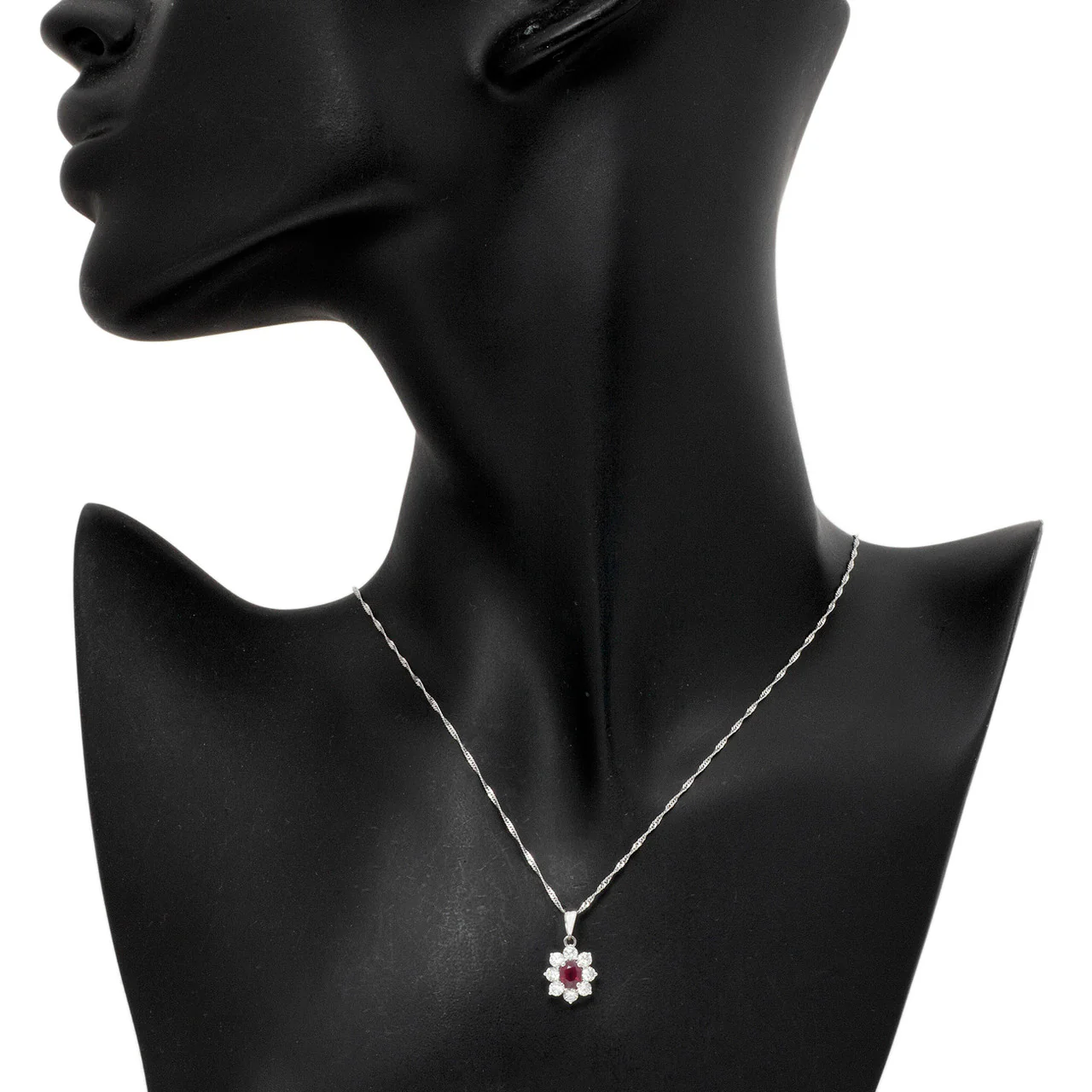 18K White Gold Diamond Ruby Pendant Necklace - Image 4