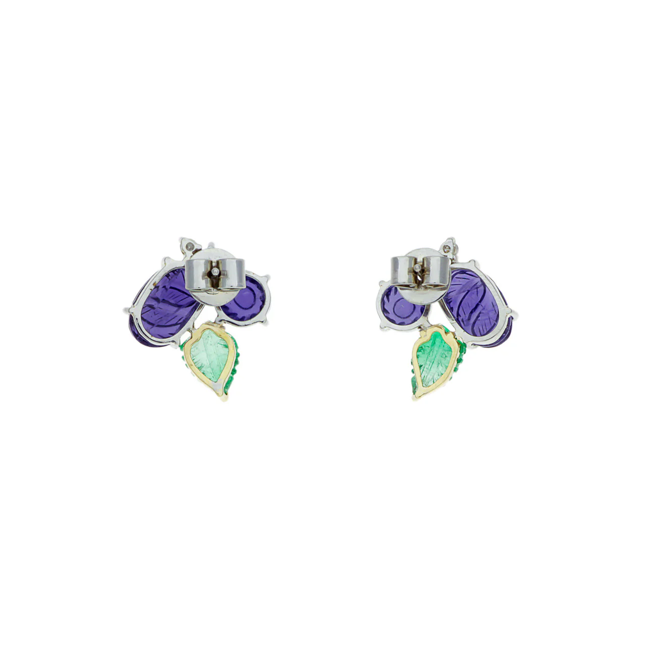 18K White Gold Emerald, Iolite & Diamond Earrings - Image 2