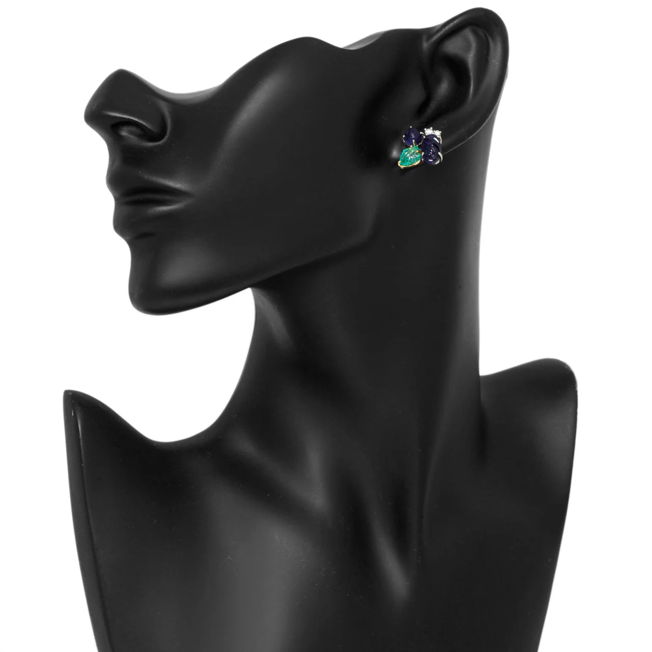 18K White Gold Emerald, Iolite & Diamond Earrings - Image 3