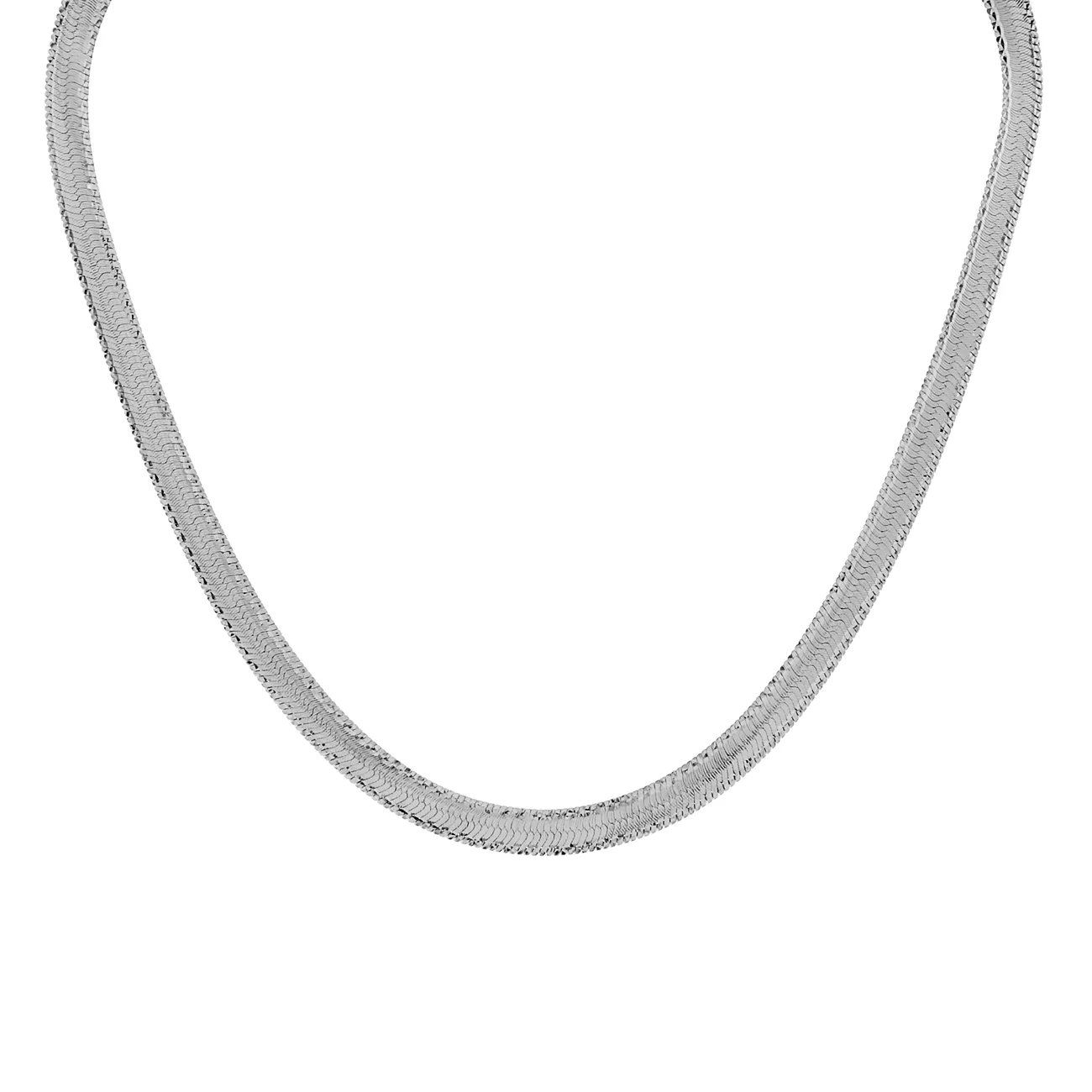 18K Solid White Gold Flat Herringbone Chain - Image 2