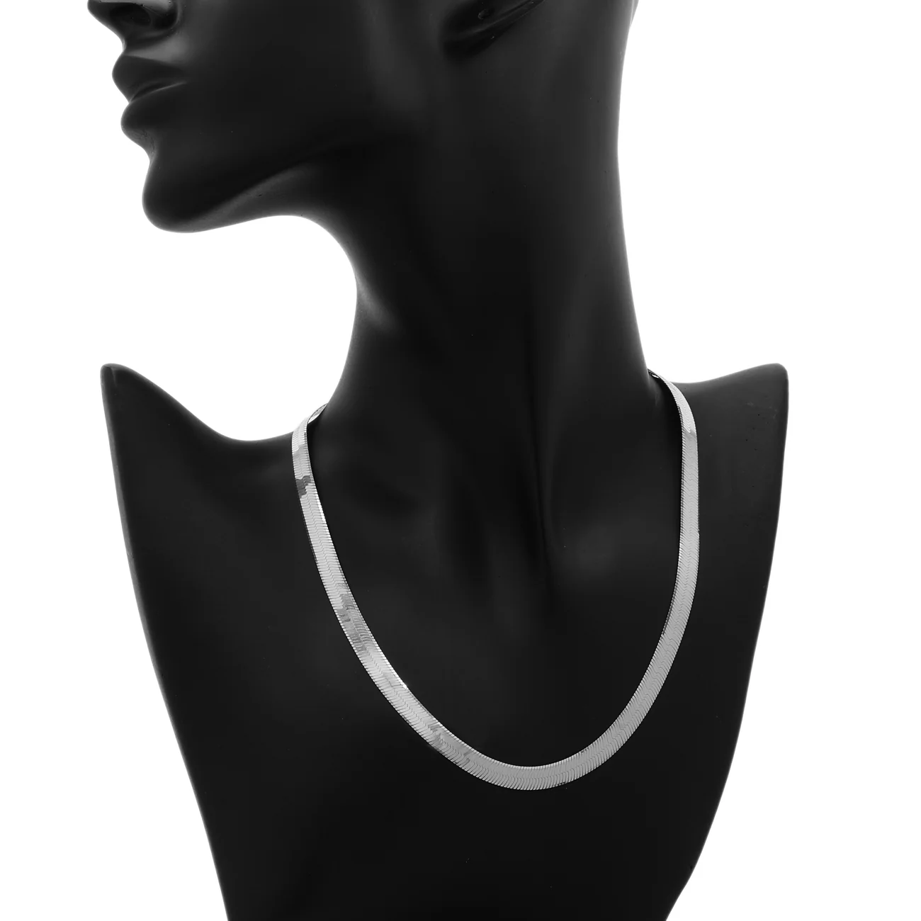 18K Solid White Gold Flat Herringbone Chain - Image 3