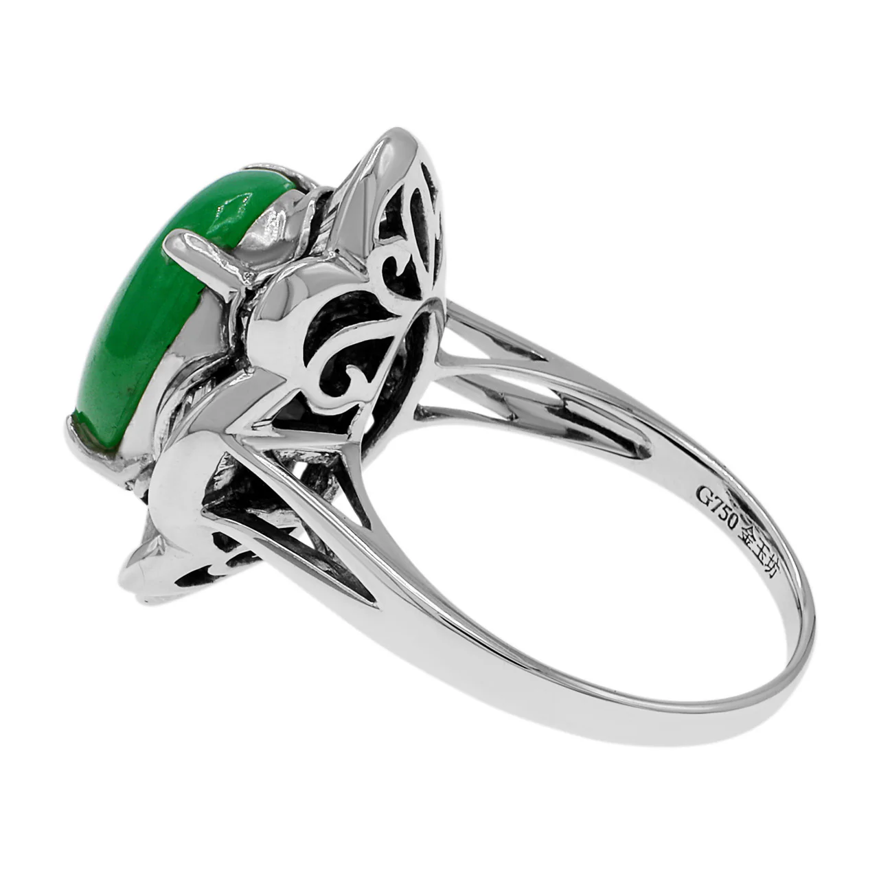 18k White Gold Jadeite & Diamond Ring - Image 3