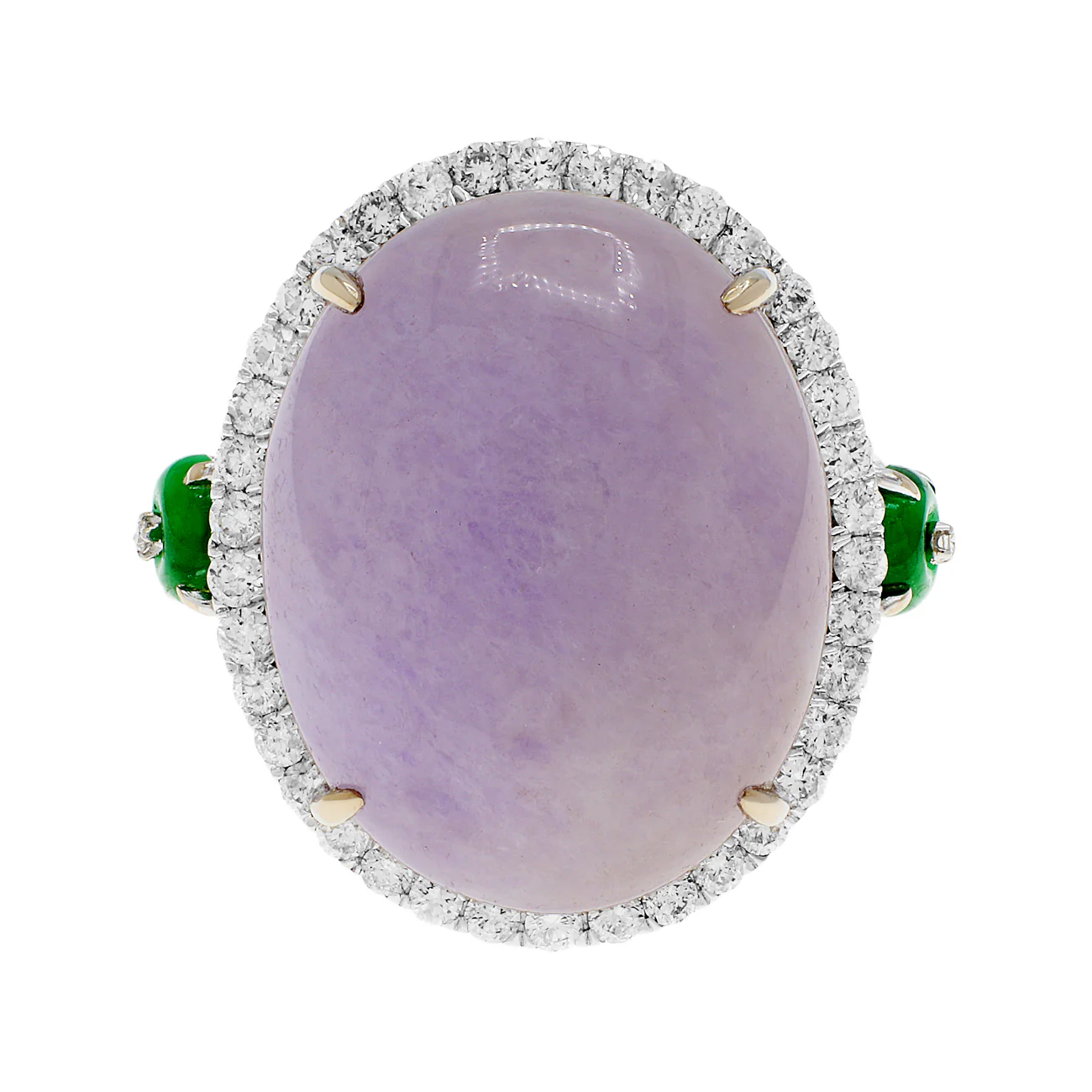 18K White Gold Lavender Jadeite Cabochon Ring