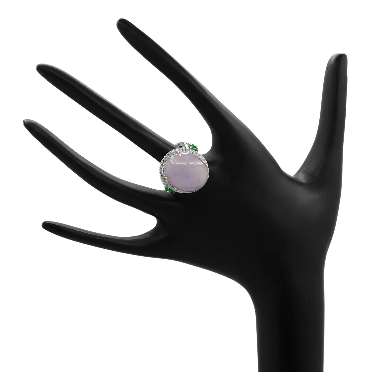 18K White Gold Lavender Jadeite Cabochon Ring - Image 3