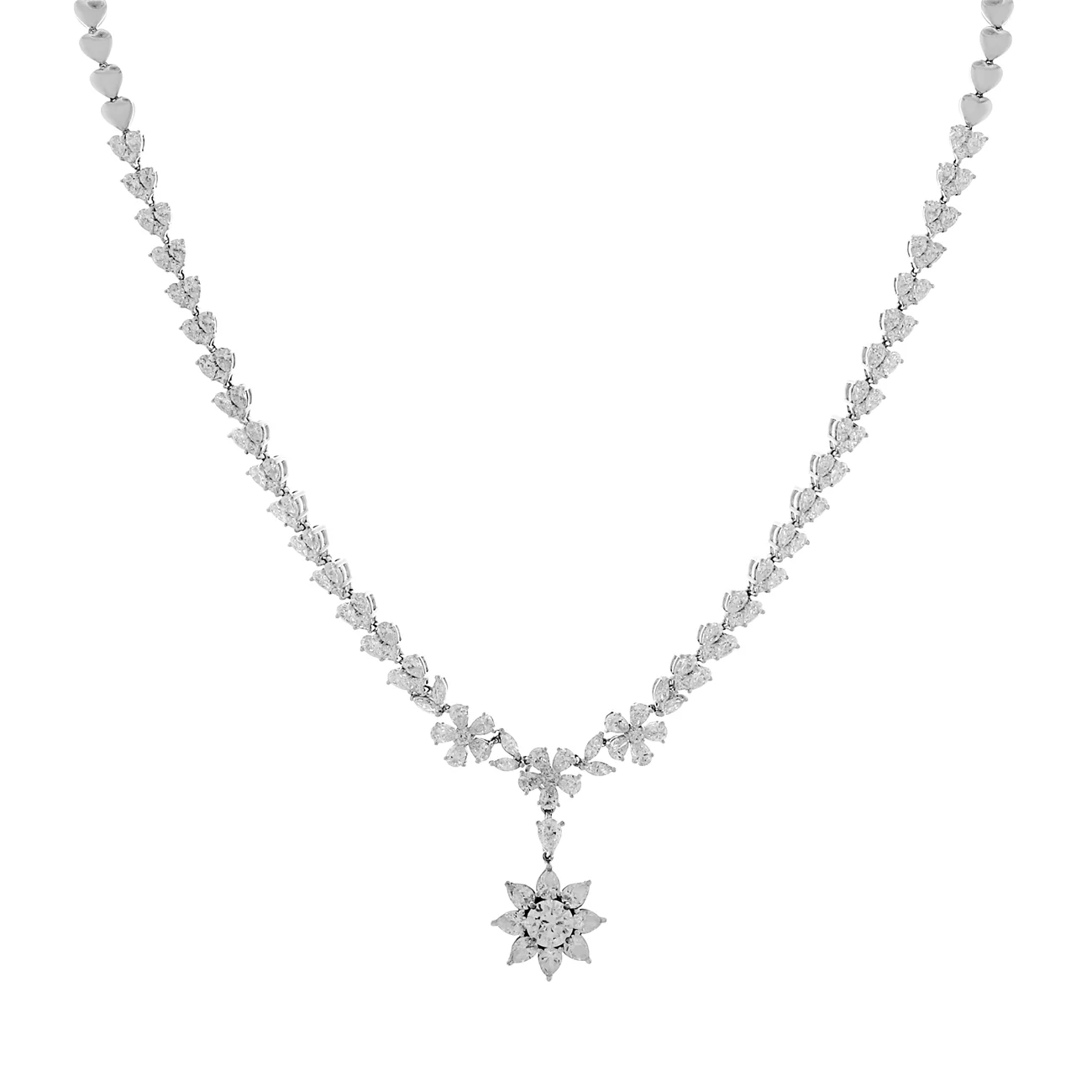18K White Gold Riviere Blossom 13.37 Carat Diamond Necklace