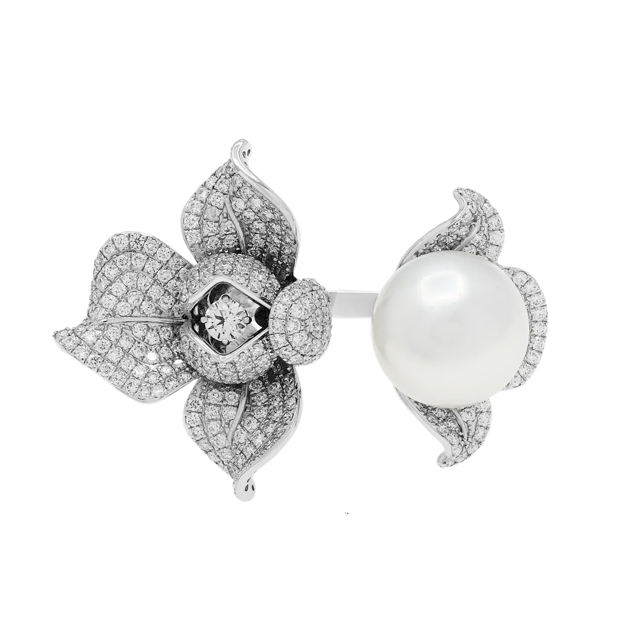 18K White Gold South Sea Pearl Diamond Blossom Ring