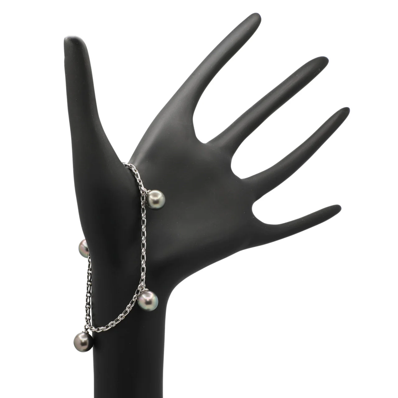 18K White Gold Tahitian Black Pearl Bracelet - Image 3