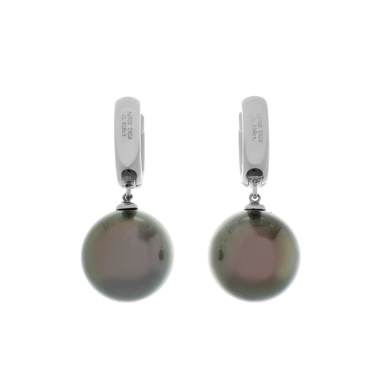 18K White Gold 15mm Tahitian Pearl Earrings - Image 2