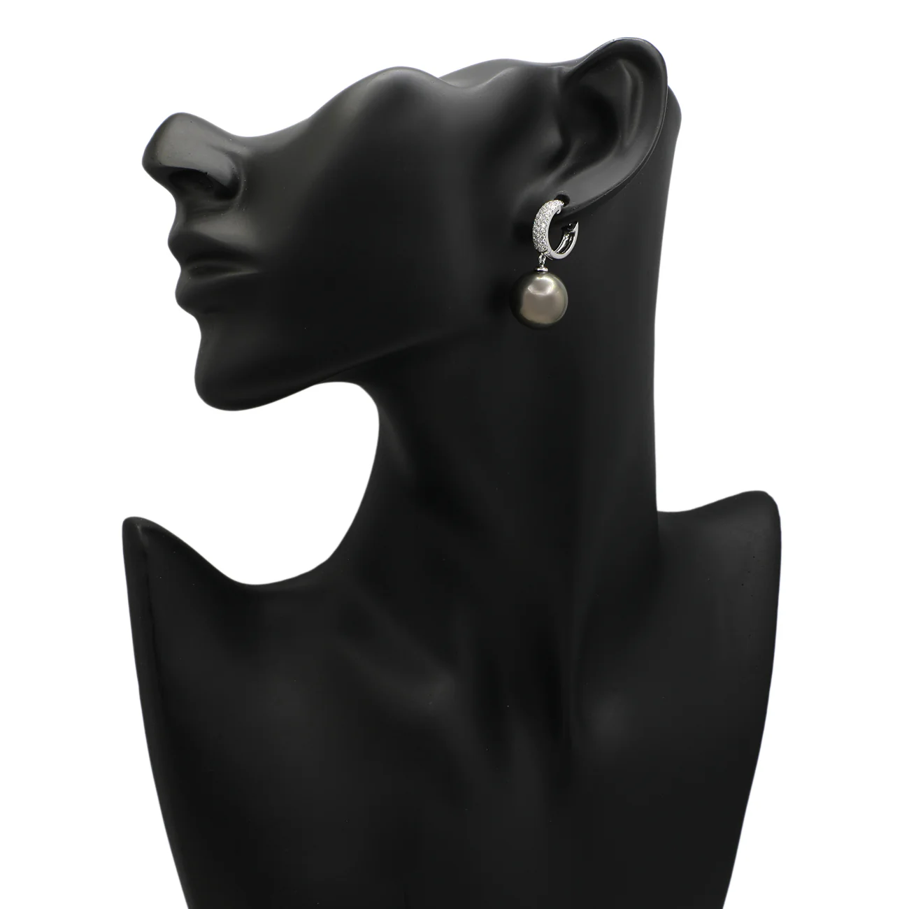 18K White Gold 15mm Tahitian Pearl Earrings - Image 3