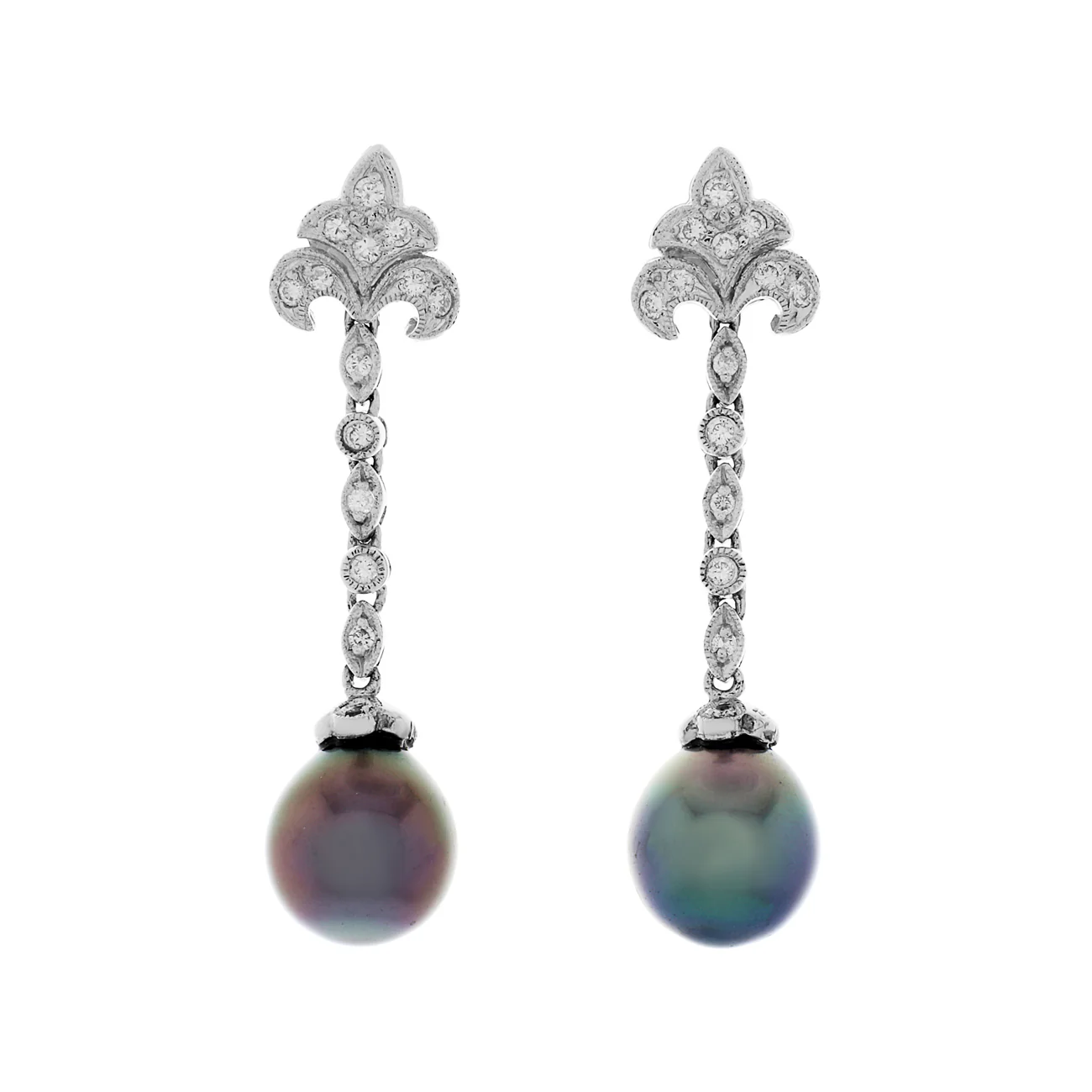 18K White Gold Tahitian South Sea Pearl Drop Earrings