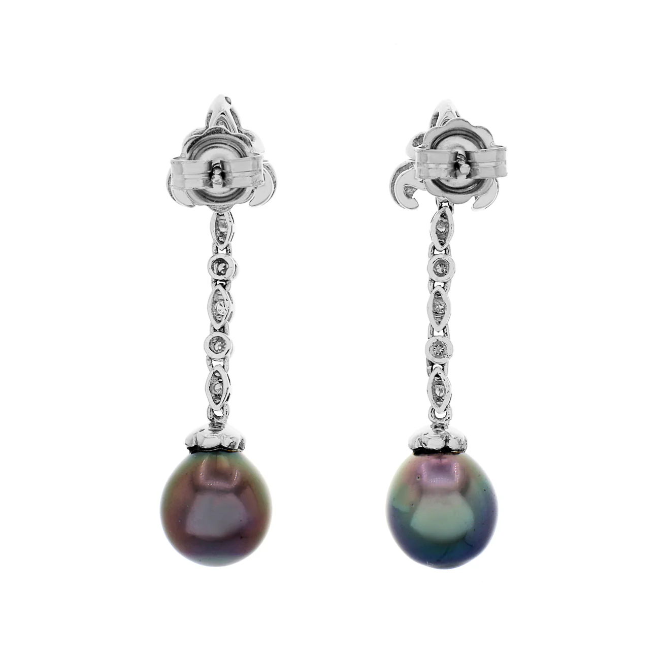 18K White Gold Tahitian South Sea Pearl Drop Earrings - Image 2