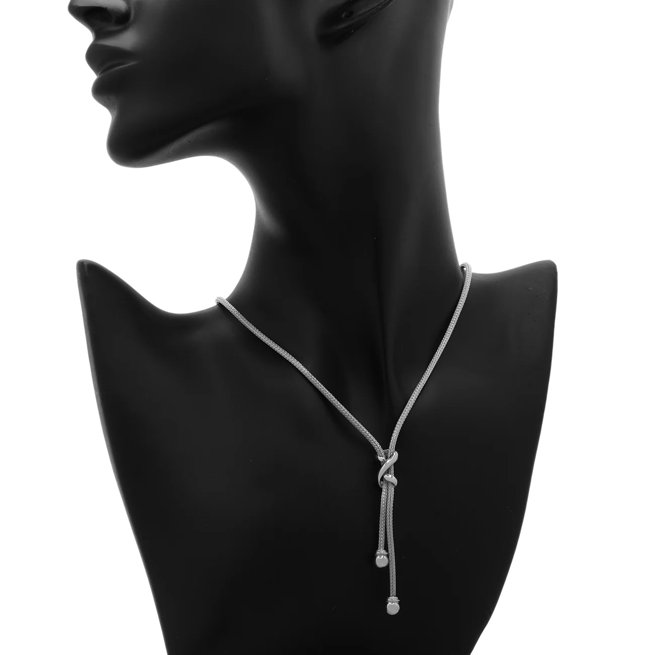 18K White Gold Woven Mesh Knot Necklace - Image 4