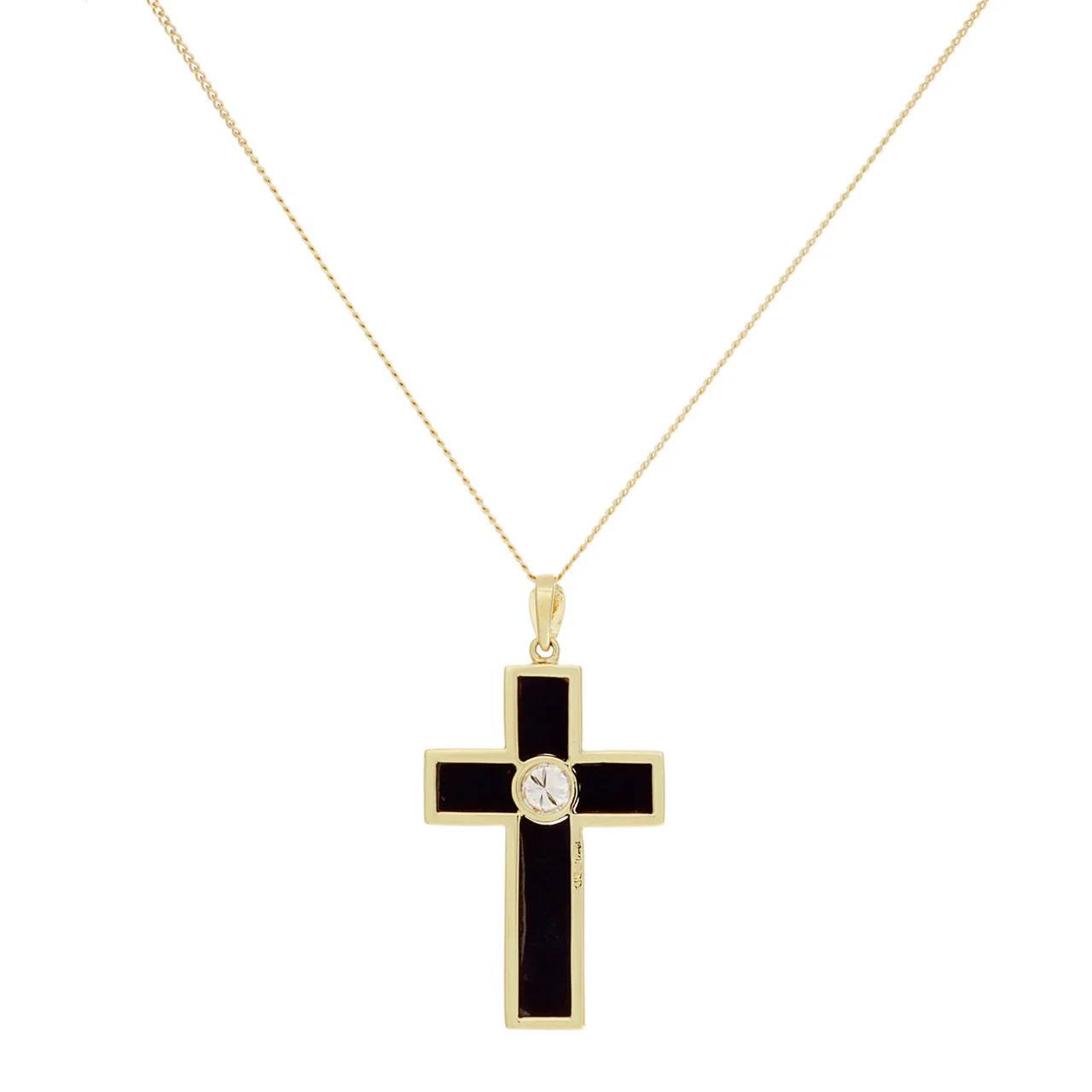 18K Yellow Gold 0.30 Carat Diamond Onyx Cross Pendant - Image 2