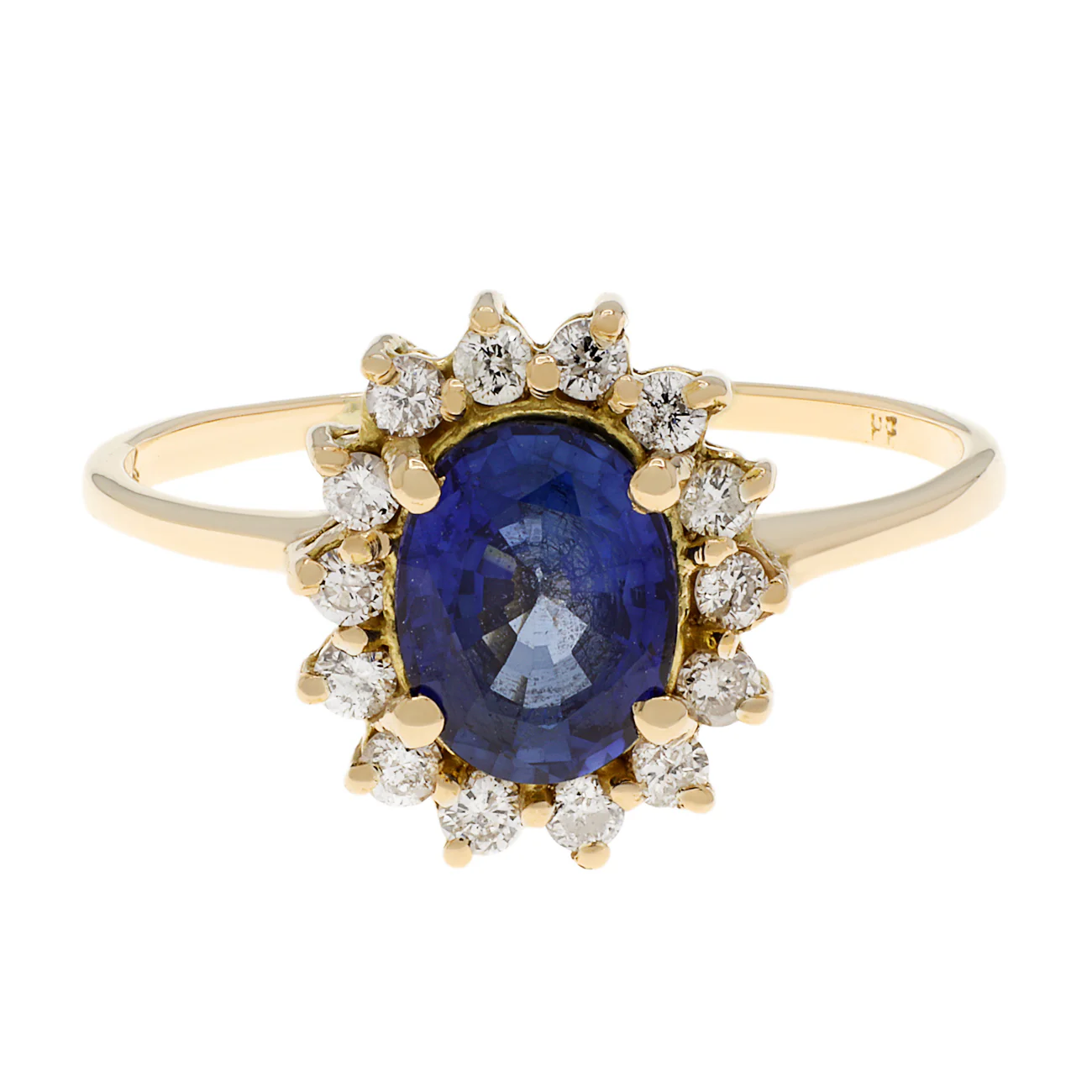 18K Yellow Gold 1.01 Carat Sapphire Halo Ring