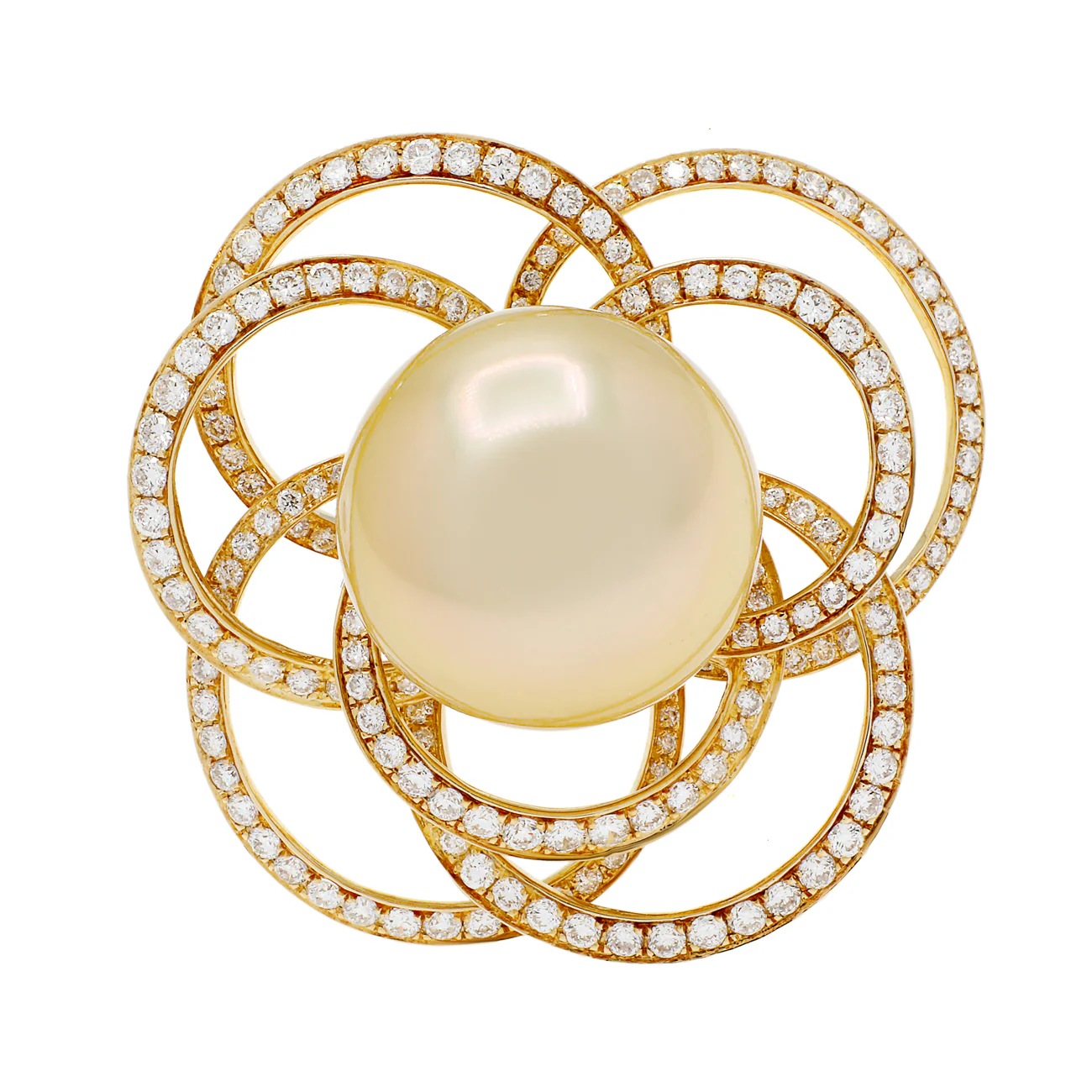 18K Yellow Gold 15.3mm Pearl Blossom Diamond Ring