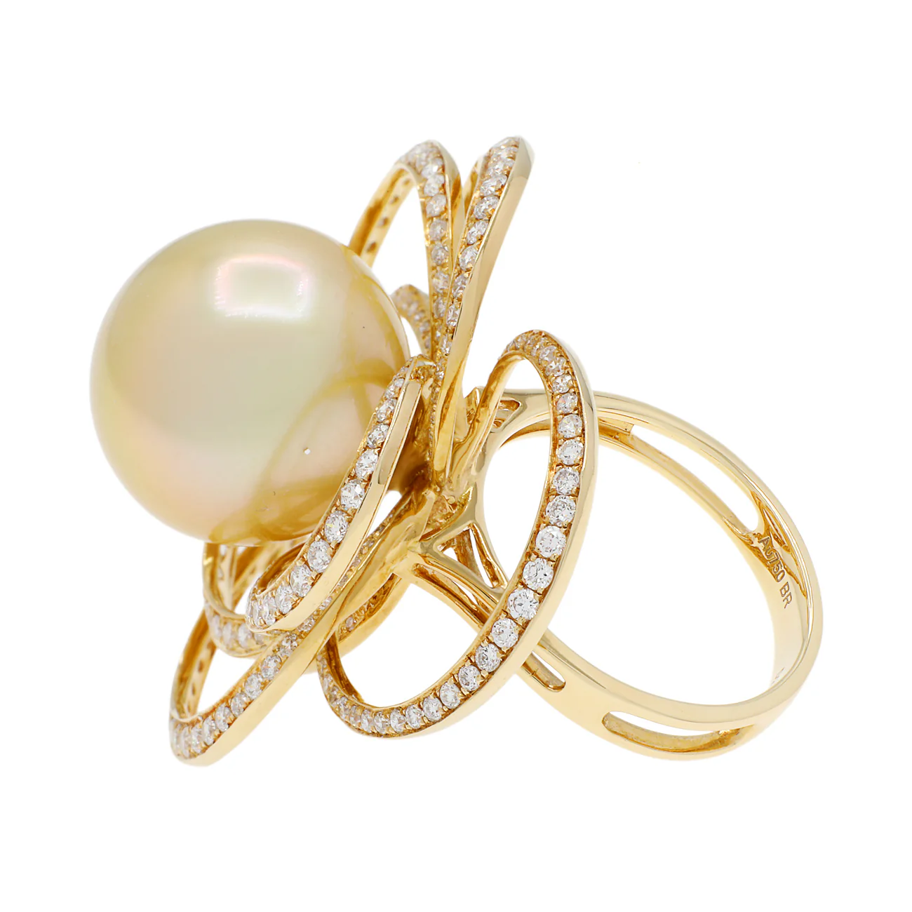 18K Yellow Gold 15.3mm Pearl Blossom Diamond Ring - Image 2