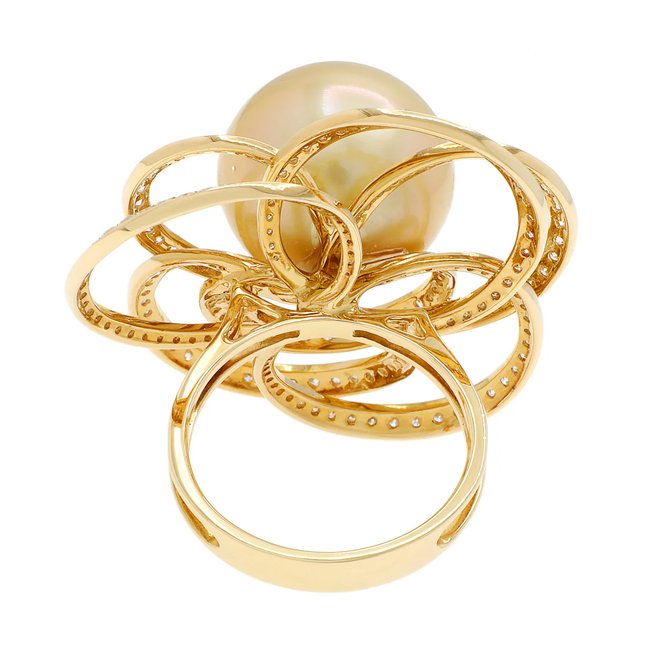 18K Yellow Gold 15.3mm Pearl Blossom Diamond Ring - Image 3