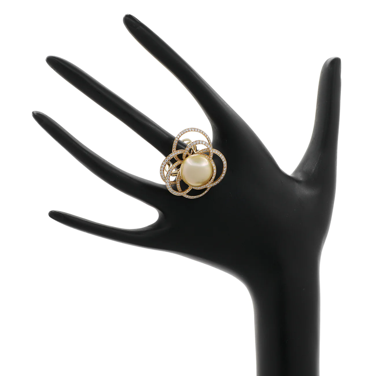 18K Yellow Gold 15.3mm Pearl Blossom Diamond Ring - Image 4