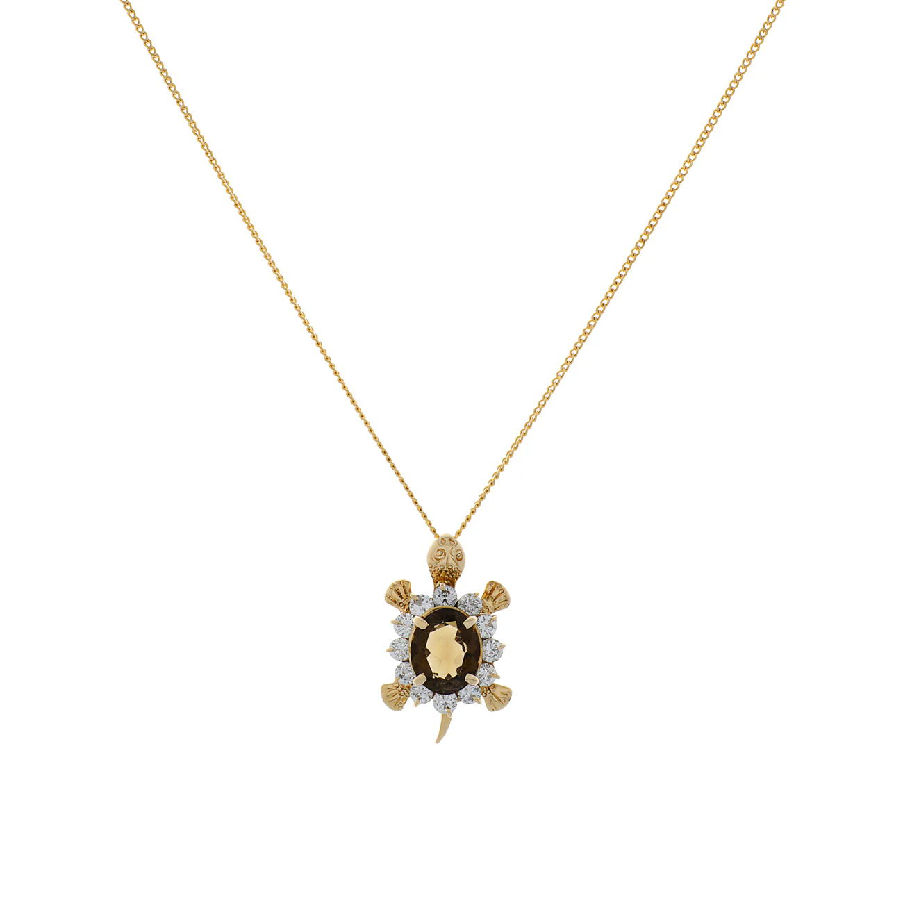18K Yellow Gold 2.20 Carat Smokey Quartz Turtle Pendant