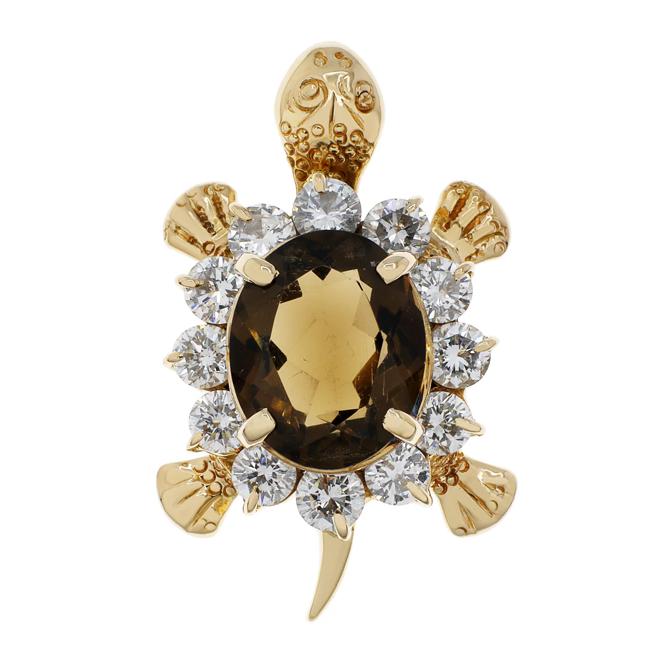 18K Yellow Gold 2.20 Carat Smokey Quartz Turtle Pendant - Image 3