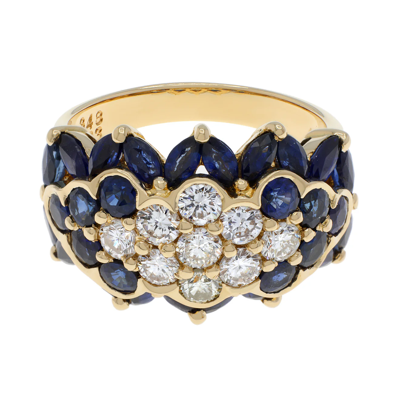 18K Yellow Gold 3.48 Carat Sapphire Diamond Bandeau Cluster Ring
