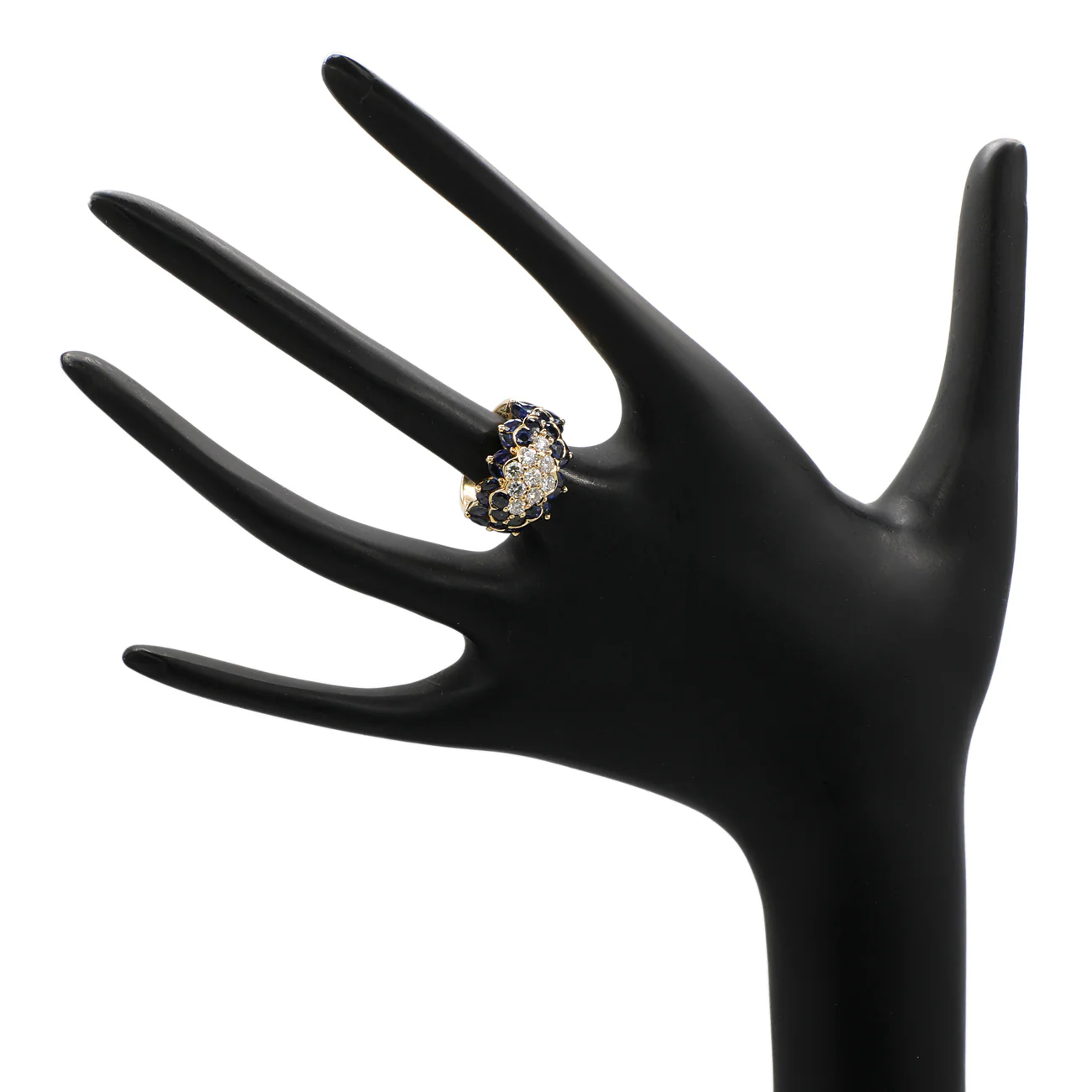 18K Yellow Gold 3.48 Carat Sapphire Diamond Bandeau Cluster Ring - Image 3