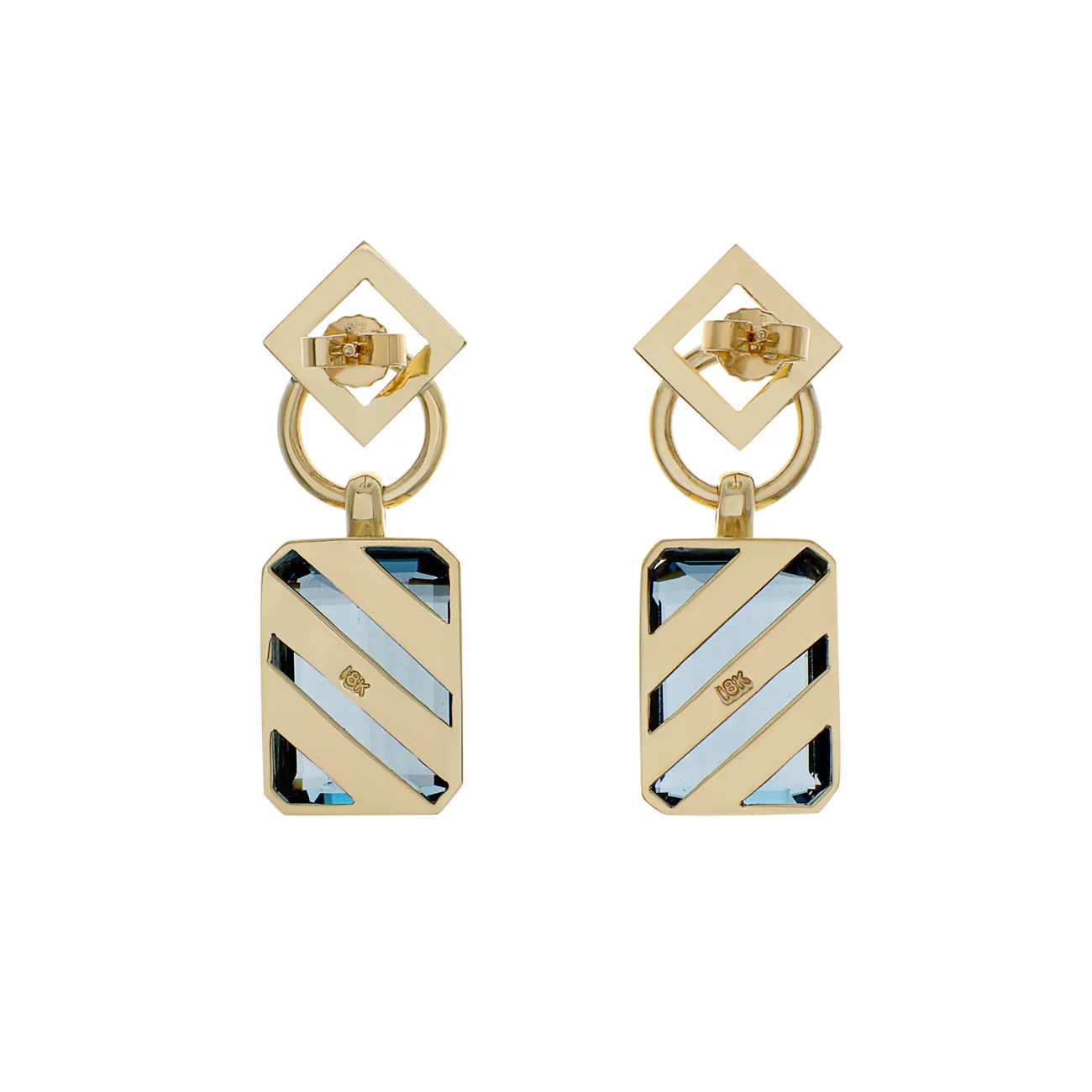 18K Yellow Gold 38.58 Carat Blue Topaz Earrings - Image 2