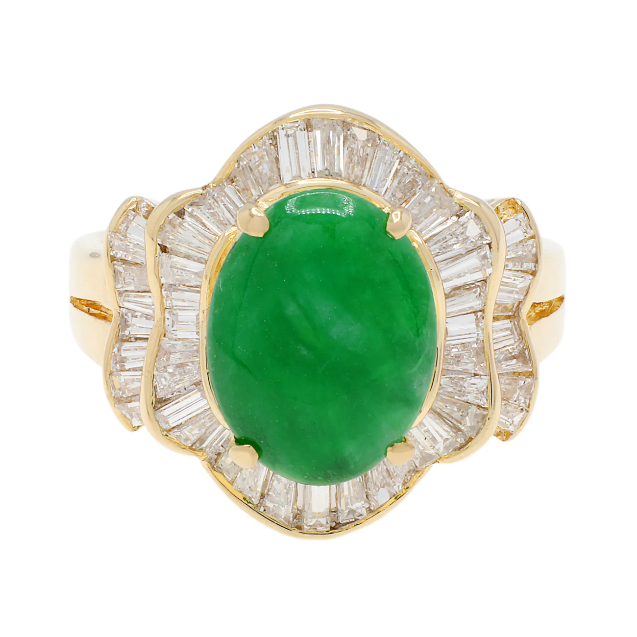 18K Yellow Gold Cabochon Jadeite Diamond Ring