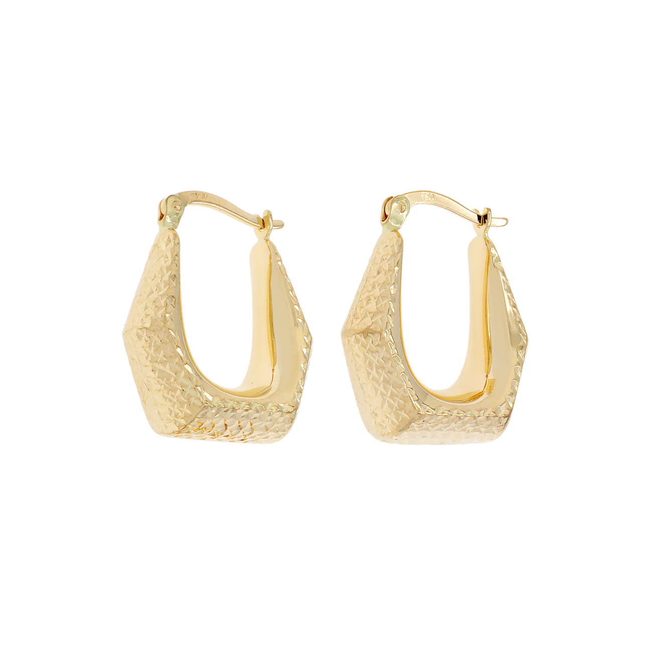 18K Yellow Gold Diamond Cut Bell Hoop Earrings