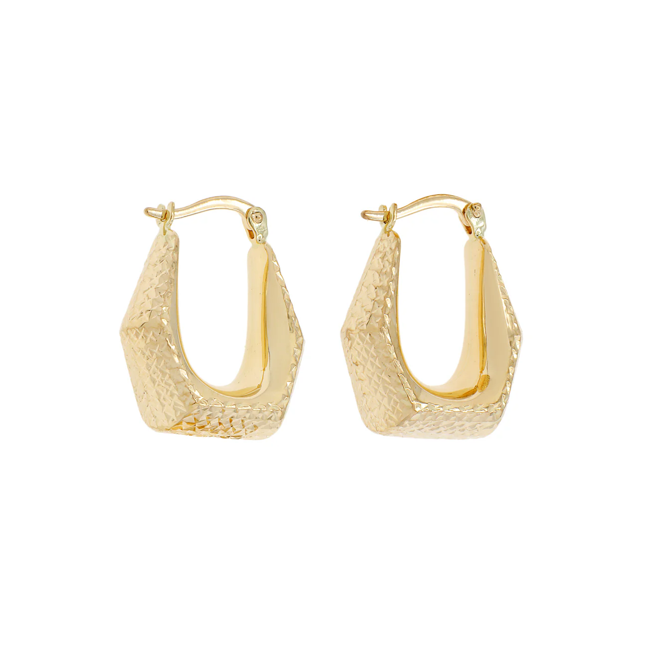 18K Yellow Gold Diamond Cut Bell Hoop Earrings - Image 2