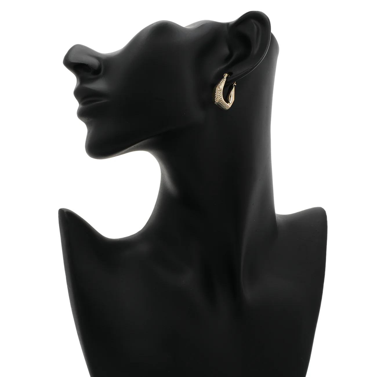18K Yellow Gold Diamond Cut Bell Hoop Earrings - Image 3