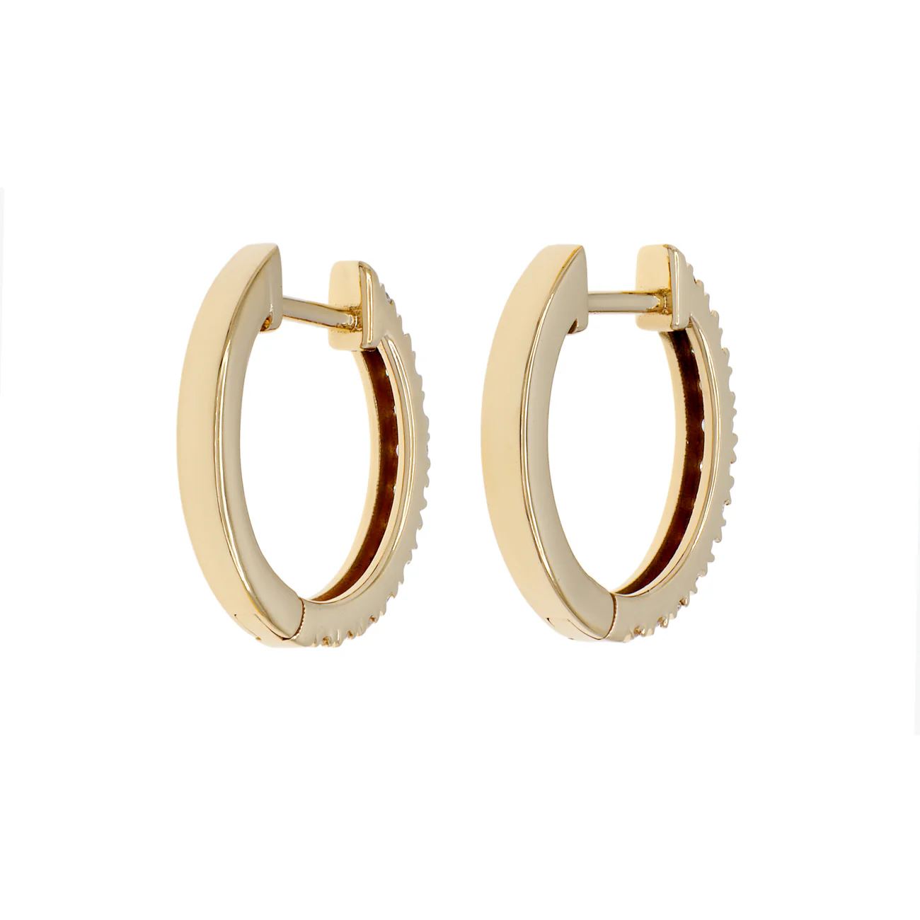 18K Yellow Gold Diamond Huggie Hoop Earrings - Image 2