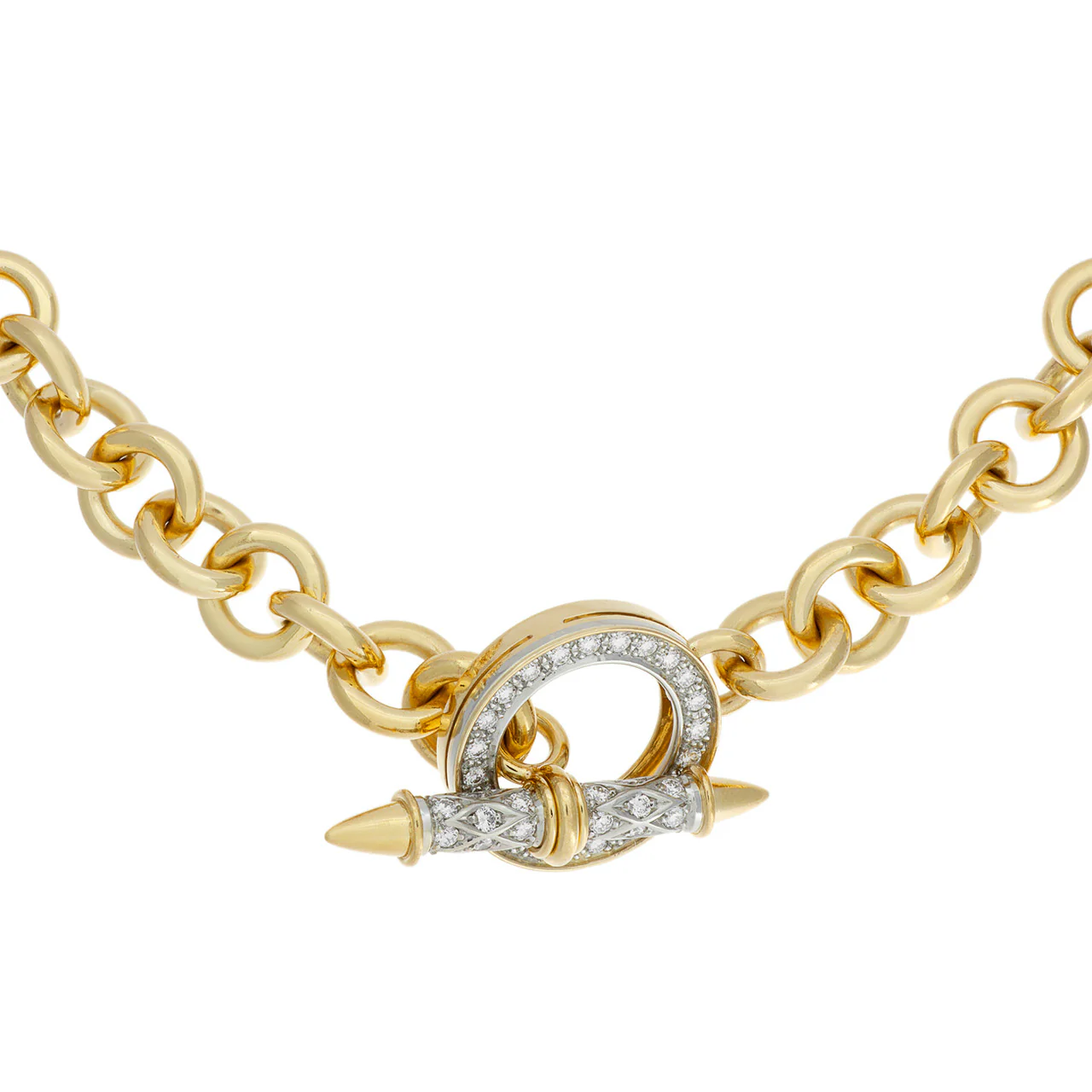 18K Yellow Gold Diamond Vintage Stittgen Toggle Necklace