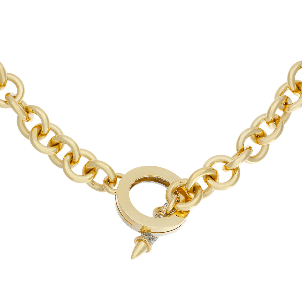18K Yellow Gold Diamond Vintage Stittgen Toggle Necklace - Image 2
