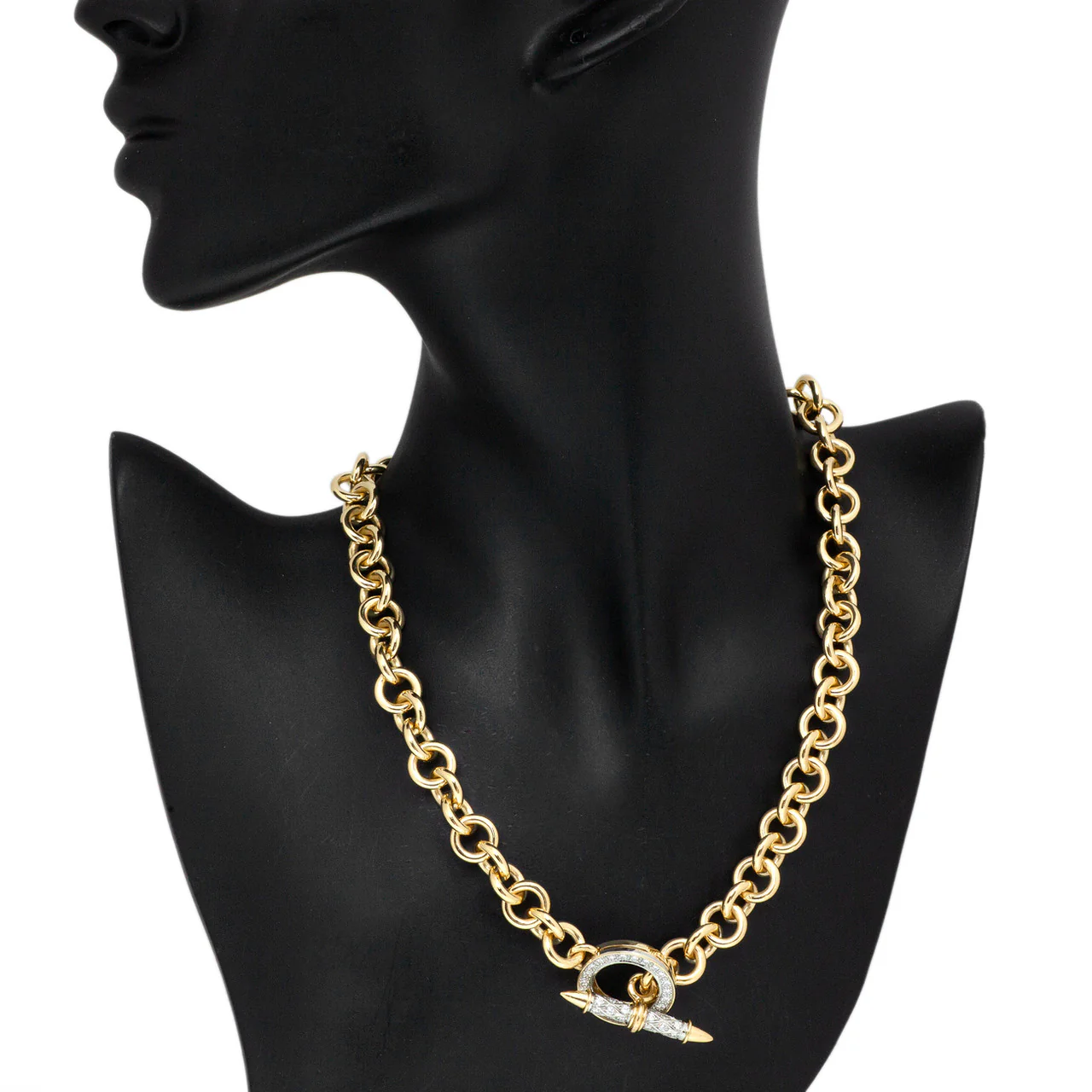 18K Yellow Gold Diamond Vintage Stittgen Toggle Necklace - Image 4