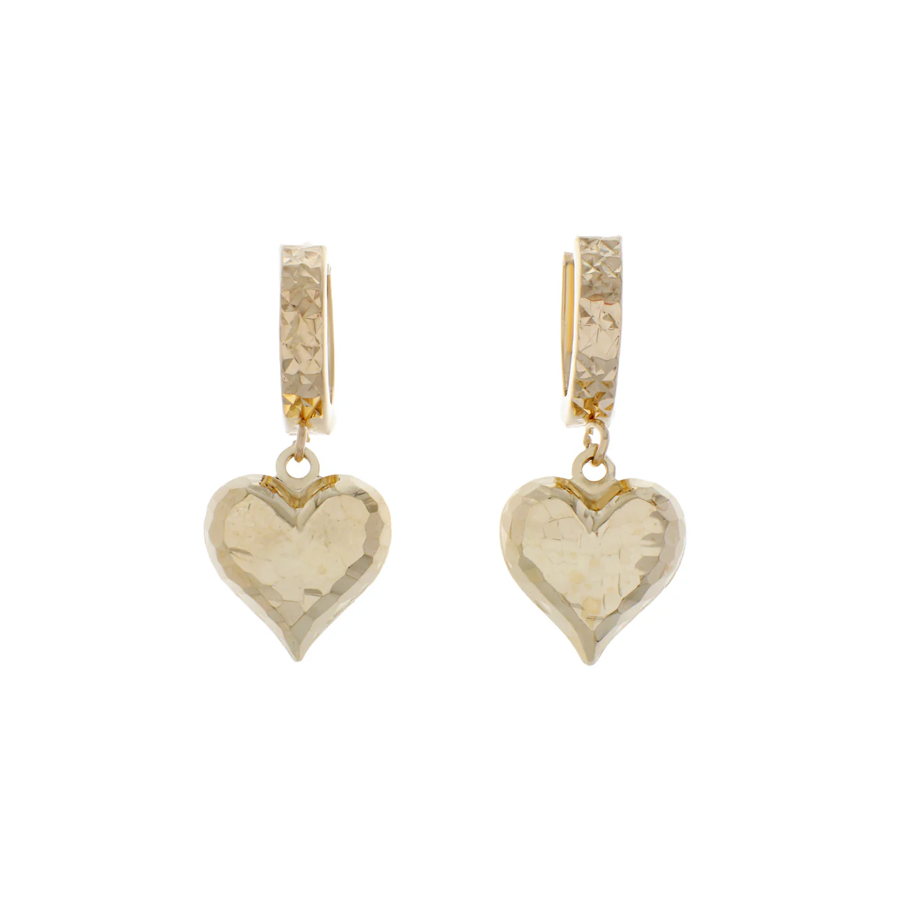 18K Yellow Gold Heart Drop Earrings