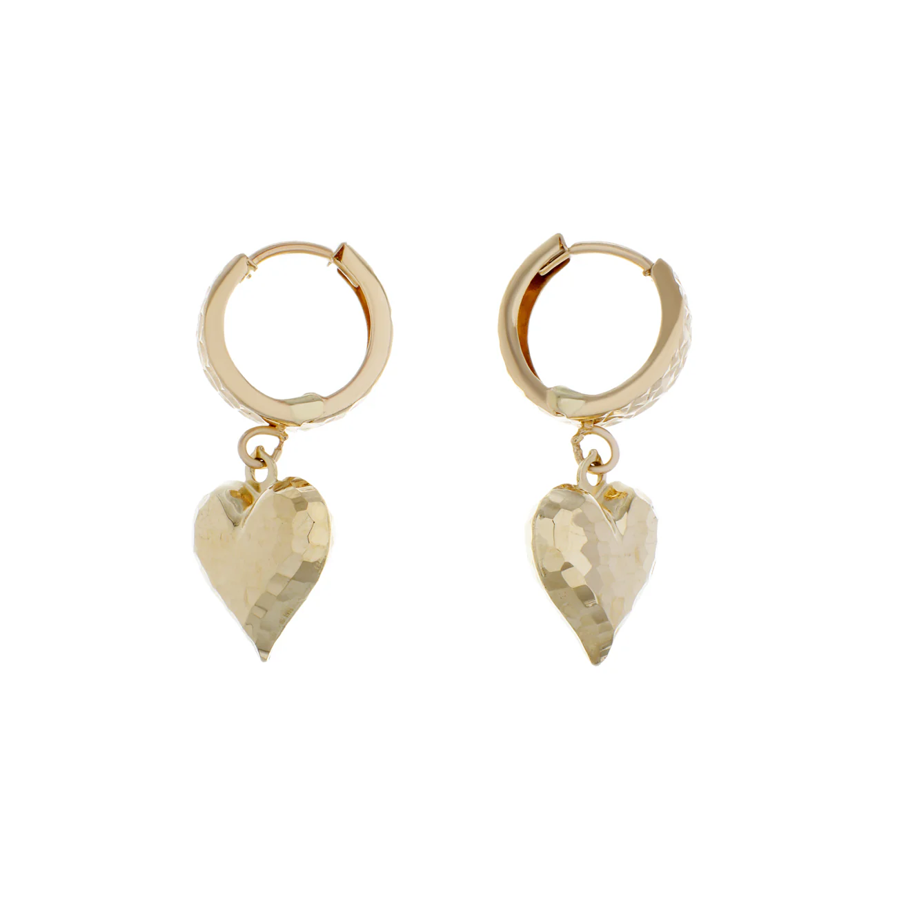 18K Yellow Gold Heart Drop Earrings - Image 2