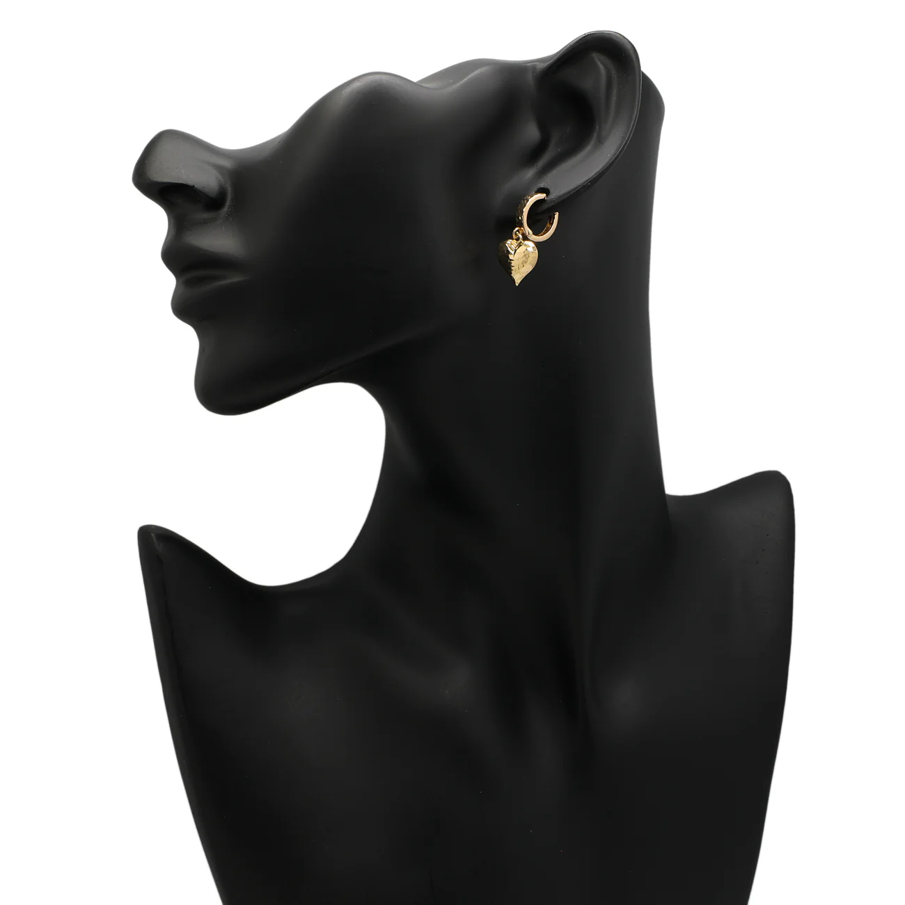 18K Yellow Gold Heart Drop Earrings - Image 3