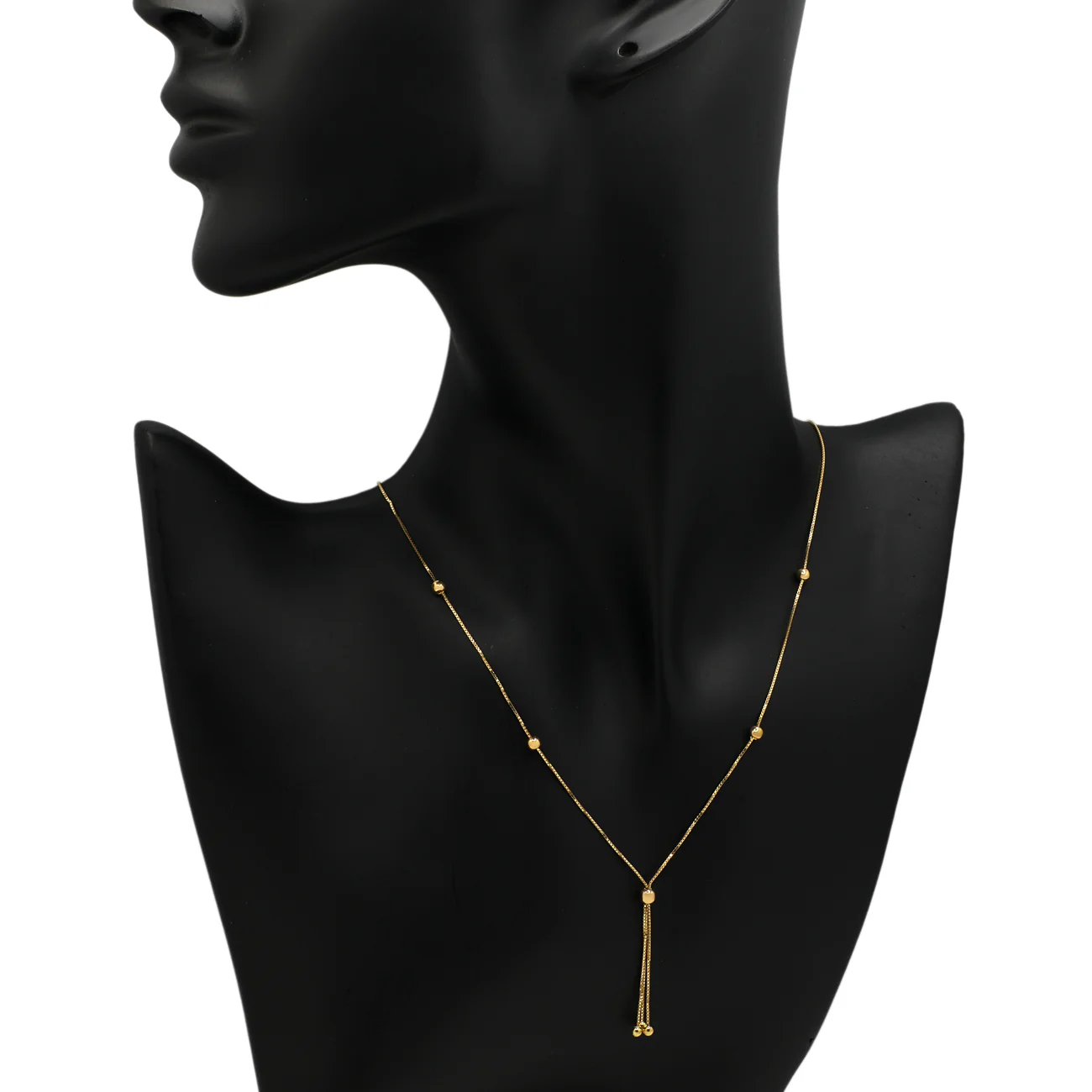 18K Yellow Gold Lariat Bead Necklace - Image 3