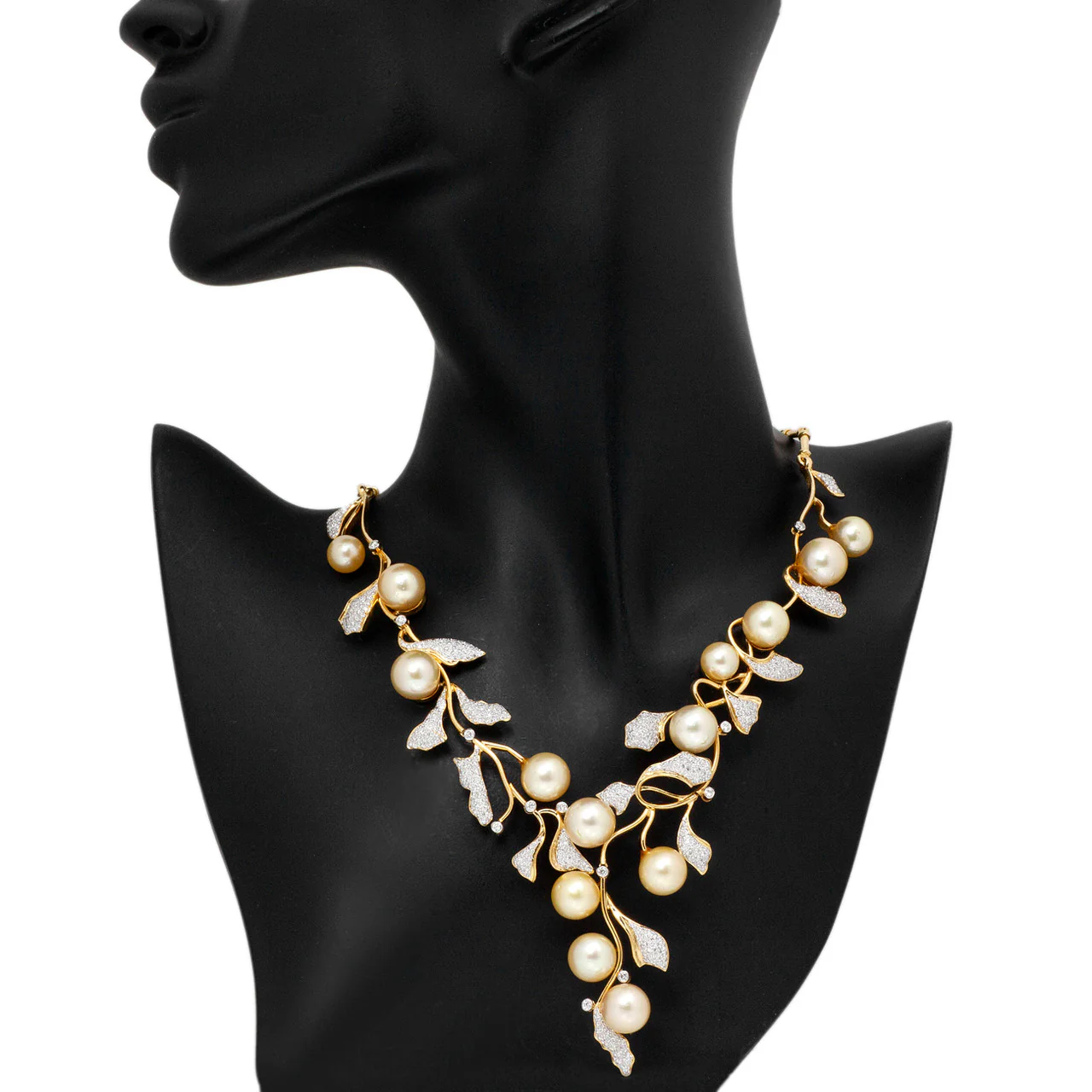18K Yellow Gold South Sea Pearl 4.26 Carat Pave Diamond Necklace - Image 3