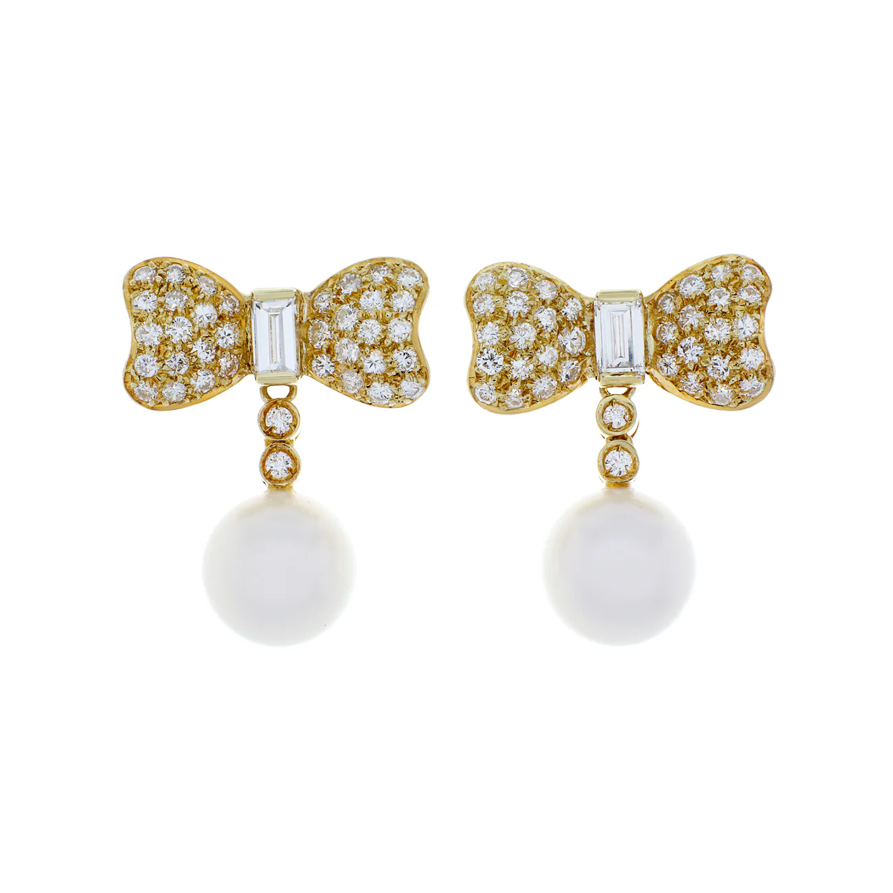 18K Yellow Gold South Sea Pearl Bow Earrings
