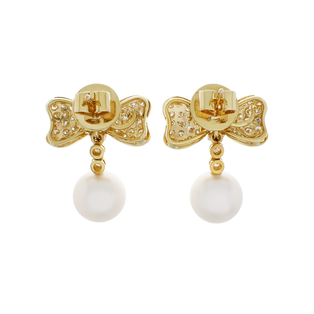 18K Yellow Gold South Sea Pearl Bow Earrings - Image 3
